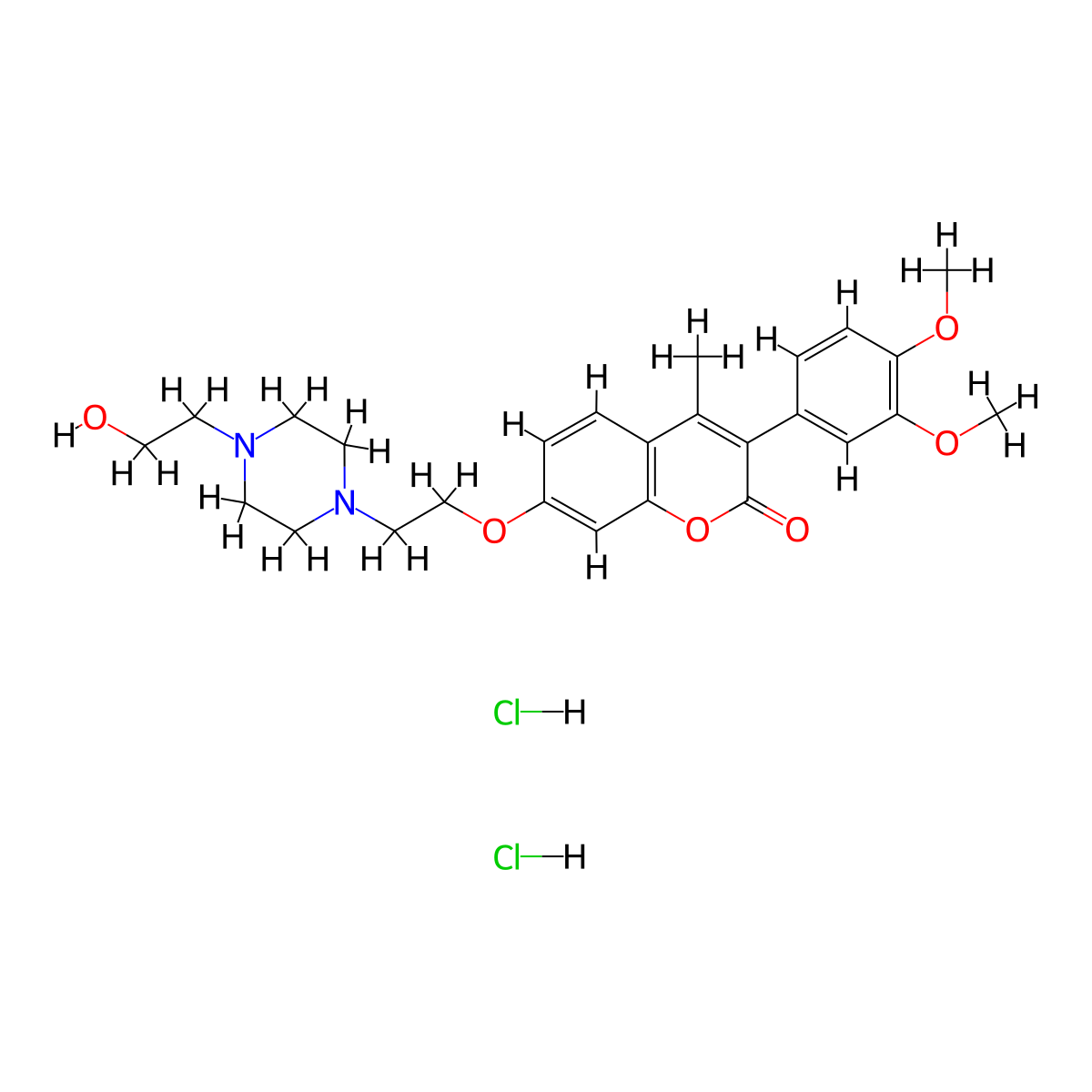 3-(3,4-dimethoxyphenyl)-7-{2-[4-(2-hydroxyethyl)piperazin-1-yl]ethoxy}-4-methyl-2H-chromen-2-one dihydrochloride molecular structure, CAS 1216759-24-8