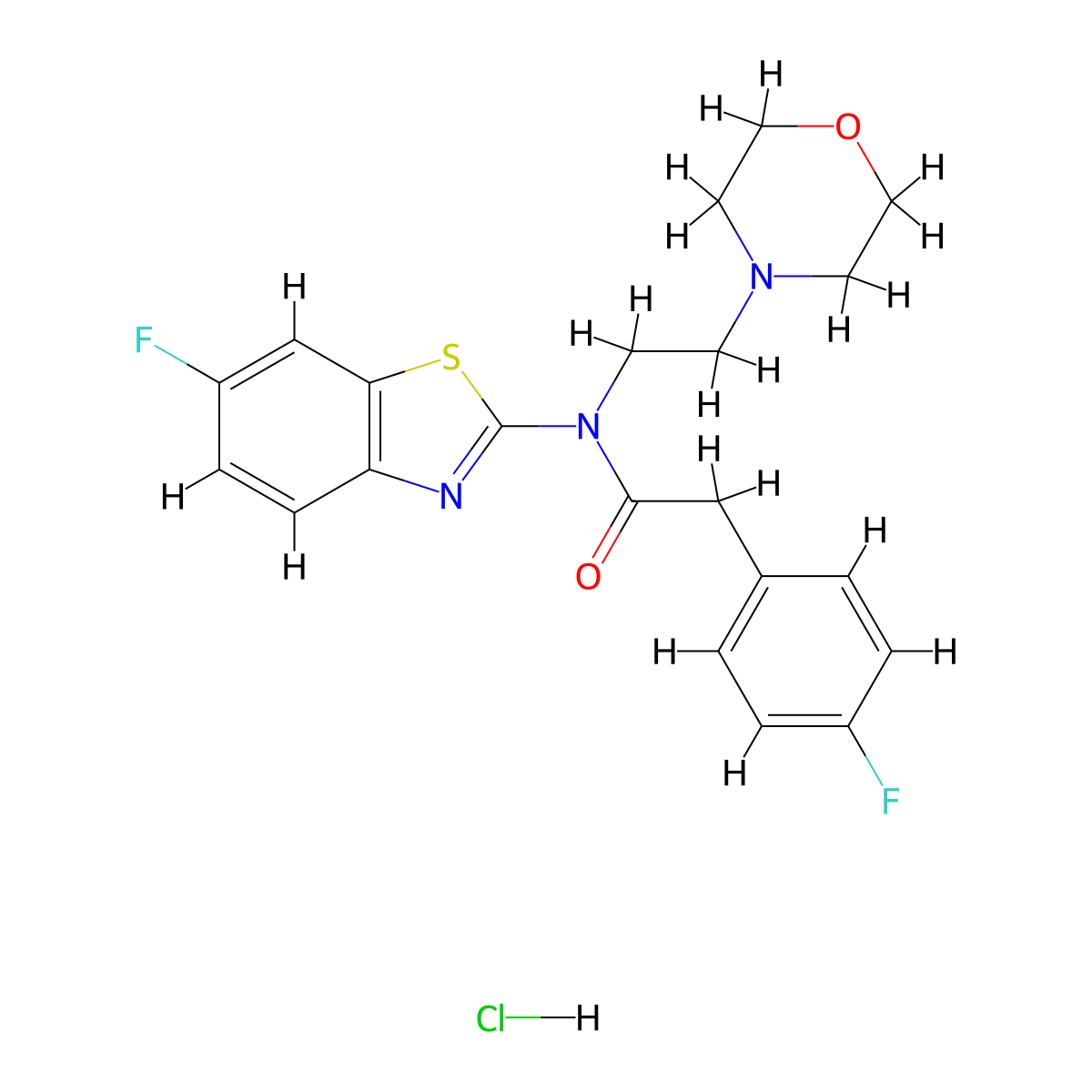 N-(6-fluorobenzo[d]thiazol-2-yl)-2-(4-fluorophenyl)-N-(2-morpholinoethyl)acetamide hydrochloride molecular structure, CAS 1216760-01-8
