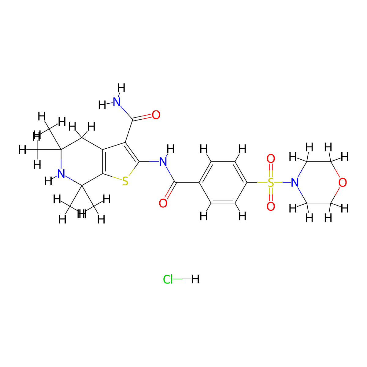 5,5,7,7-Tetramethyl-2-(4-(morpholinosulfonyl)benzamido)-4,5,6,7-tetrahydrothieno[2,3-c]pyridine-3-carboxamide hydrochloride molecular structure, CAS 1216767-91-7