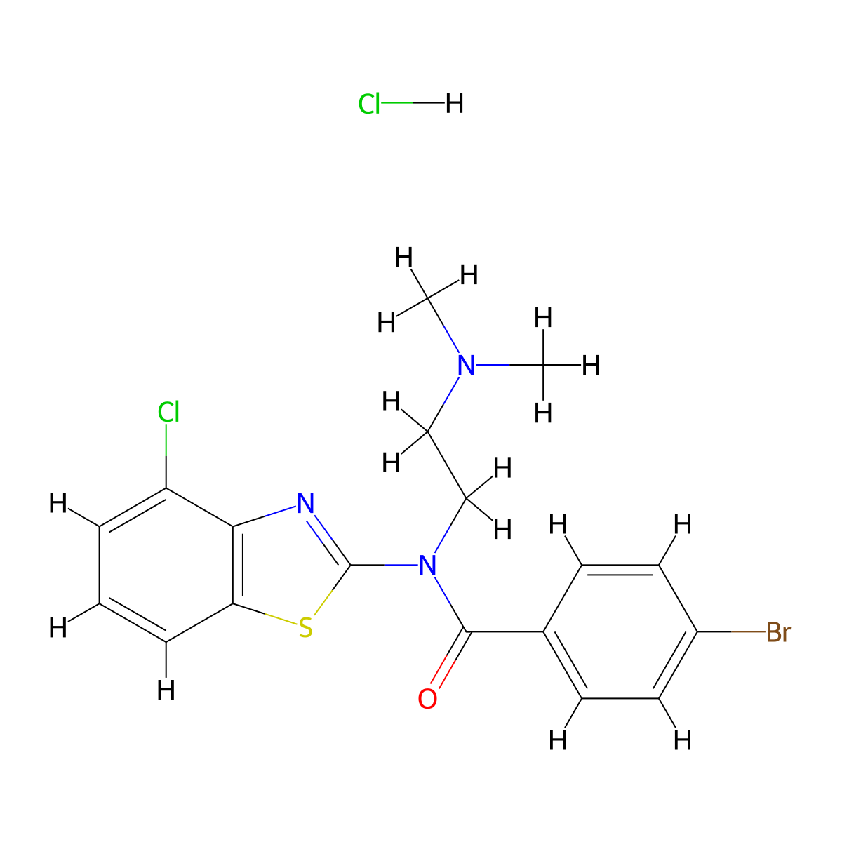 4-bromo-N-(4-chlorobenzo[d]thiazol-2-yl)-N-(2-(dimethylamino)ethyl)benzamide hydrochloride molecular structure, CAS 1216768-83-0