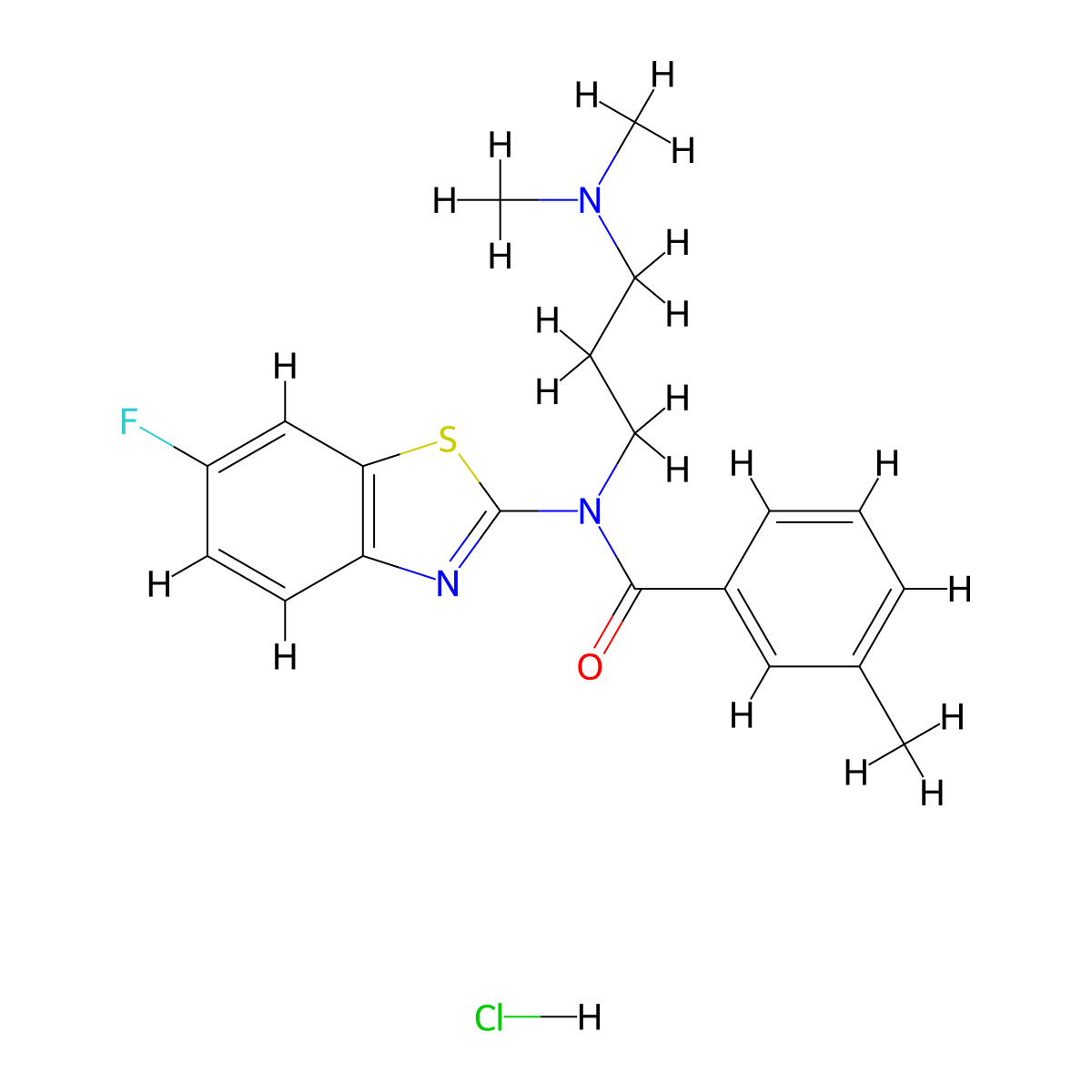 N-(3-(dimethylamino)propyl)-N-(6-fluorobenzo[d]thiazol-2-yl)-3-methylbenzamide hydrochloride molecular structure, CAS 1216768-97-6
