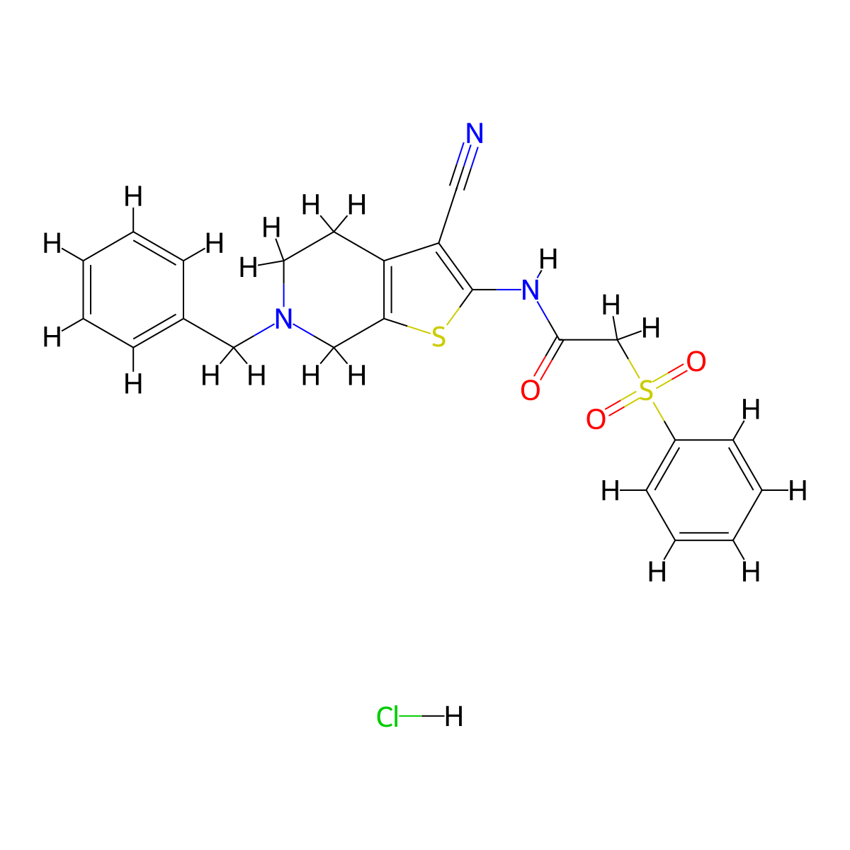 N-(6-benzyl-3-cyano-4,5,6,7-tetrahydrothieno[2,3-c]pyridin-2-yl)-2-(phenylsulfonyl)acetamide hydrochloride molecular structure, CAS 1216769-71-9