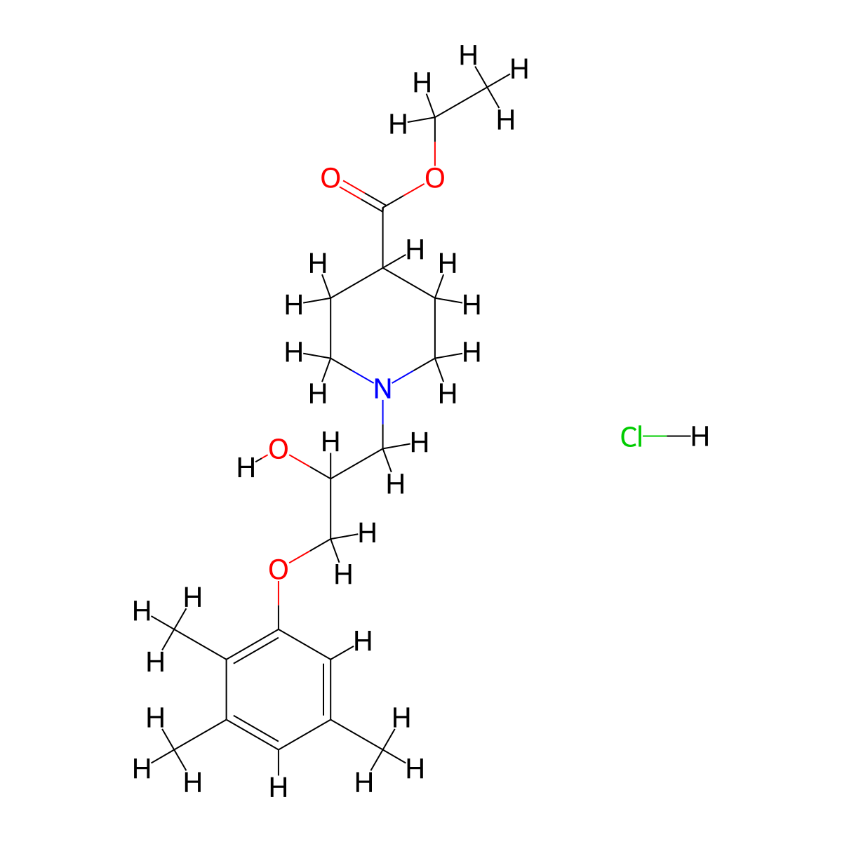 Ethyl 1-[2-hydroxy-3-(2,3,5-trimethylphenoxy)propyl]piperidine-4-carboxylate hydrochloride molecular structure, CAS 1216770-24-9