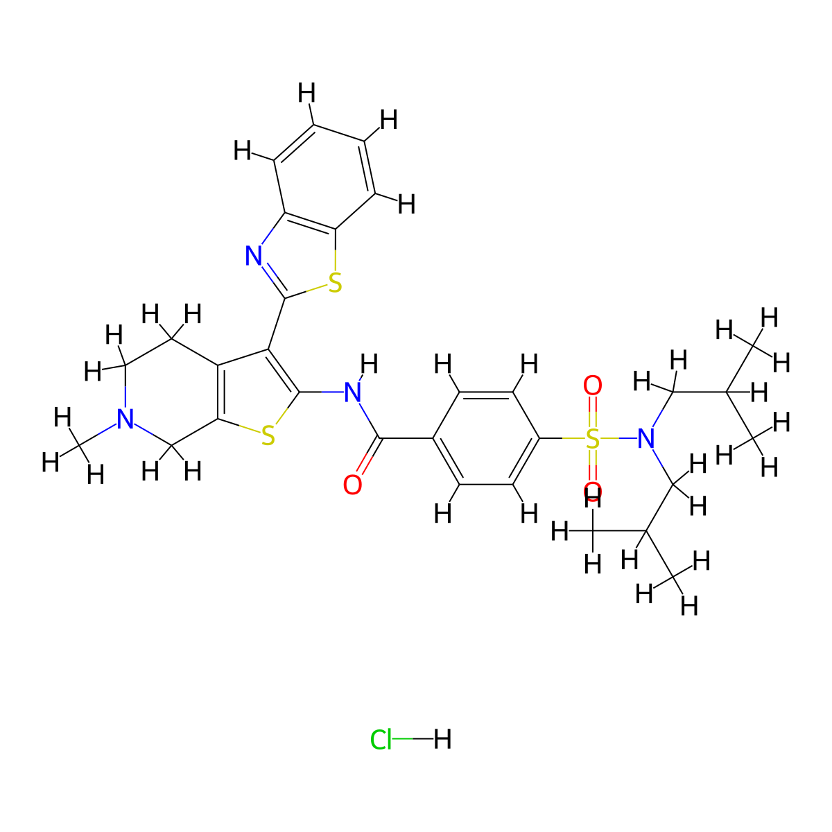 N-(3-(benzo[d]thiazol-2-yl)-6-methyl-4,5,6,7-tetrahydrothieno[2,3-c]pyridin-2-yl)-4-(N,N-diisobutylsulfamoyl)benzamide hydrochloride molecular structure, CAS 1216770-63-6