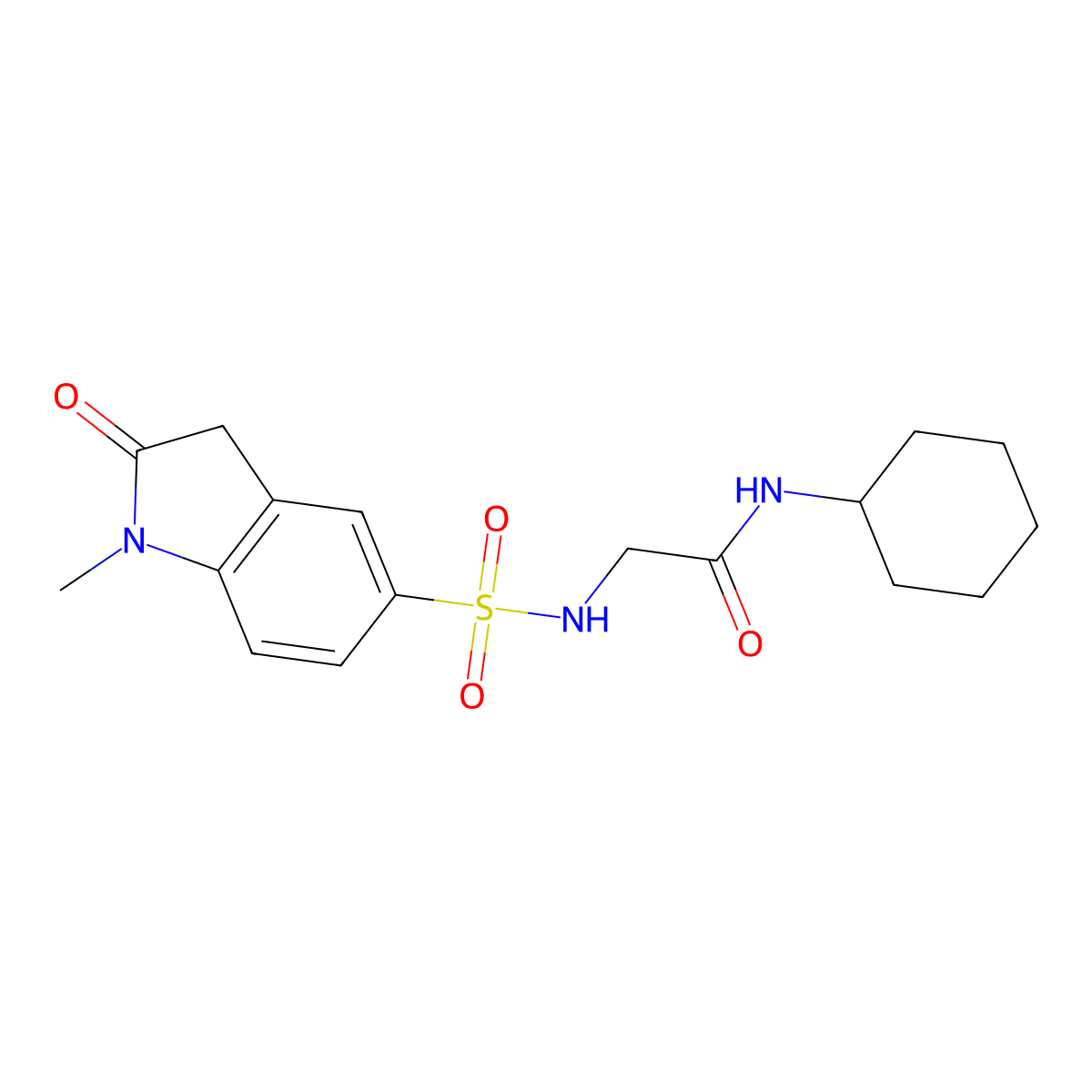 N-cyclohexyl-2-[(1-methyl-2-oxo-3H-indol-5-yl)sulfonylamino]acetamide molecular structure, CAS 1216772-20-1