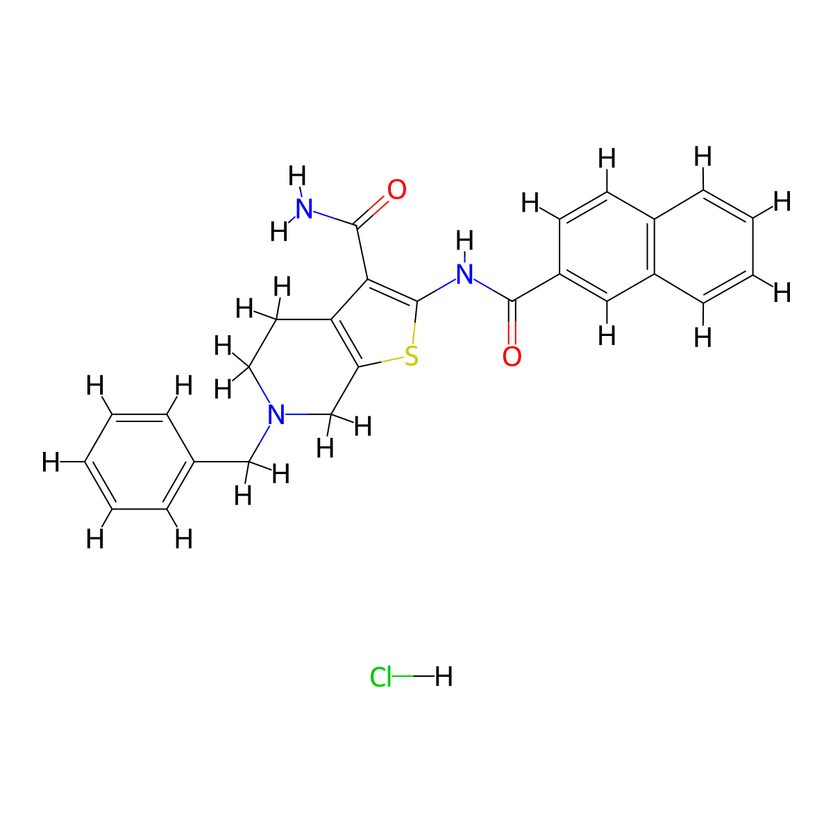6-benzyl-2-(naphthalene-2-amido)-4H,5H,6H,7H-thieno[2,3-c]pyridine-3-carboxamide hydrochloride molecular structure, CAS 1216774-43-4