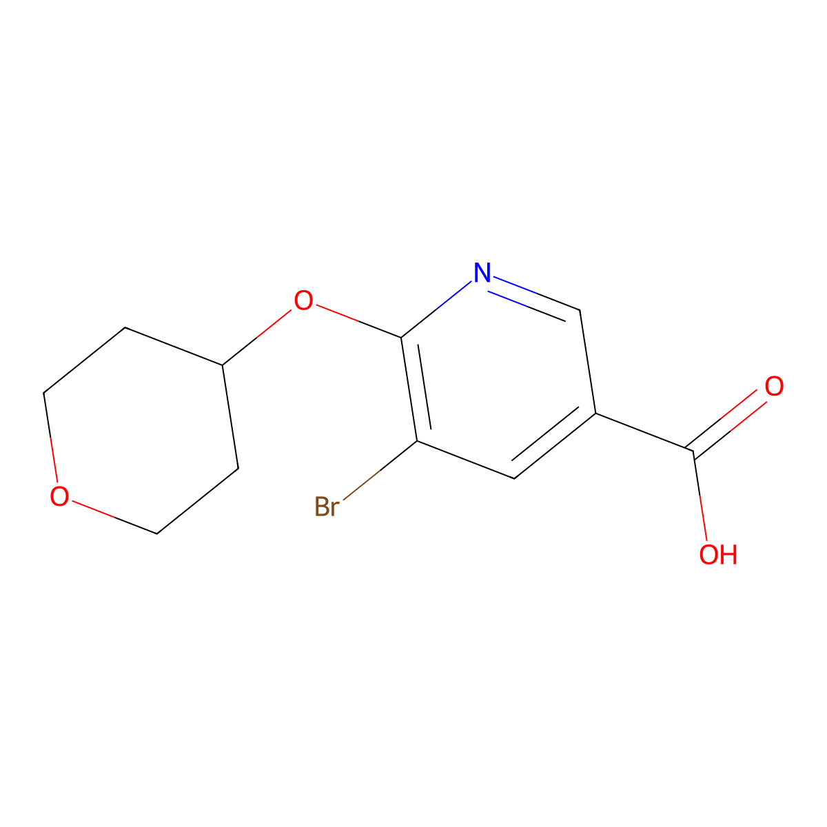 5-Bromo-6-(tetrahydro-2H-pyran-4-yloxy)nicotinic acid molecular structure, CAS 1216775-30-2