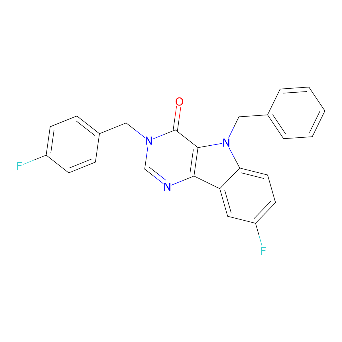 5-benzyl-8-fluoro-3-(4-fluorobenzyl)-3H-pyrimido[5,4-b]indol-4(5H)-one molecular structure, CAS 1216775-76-6