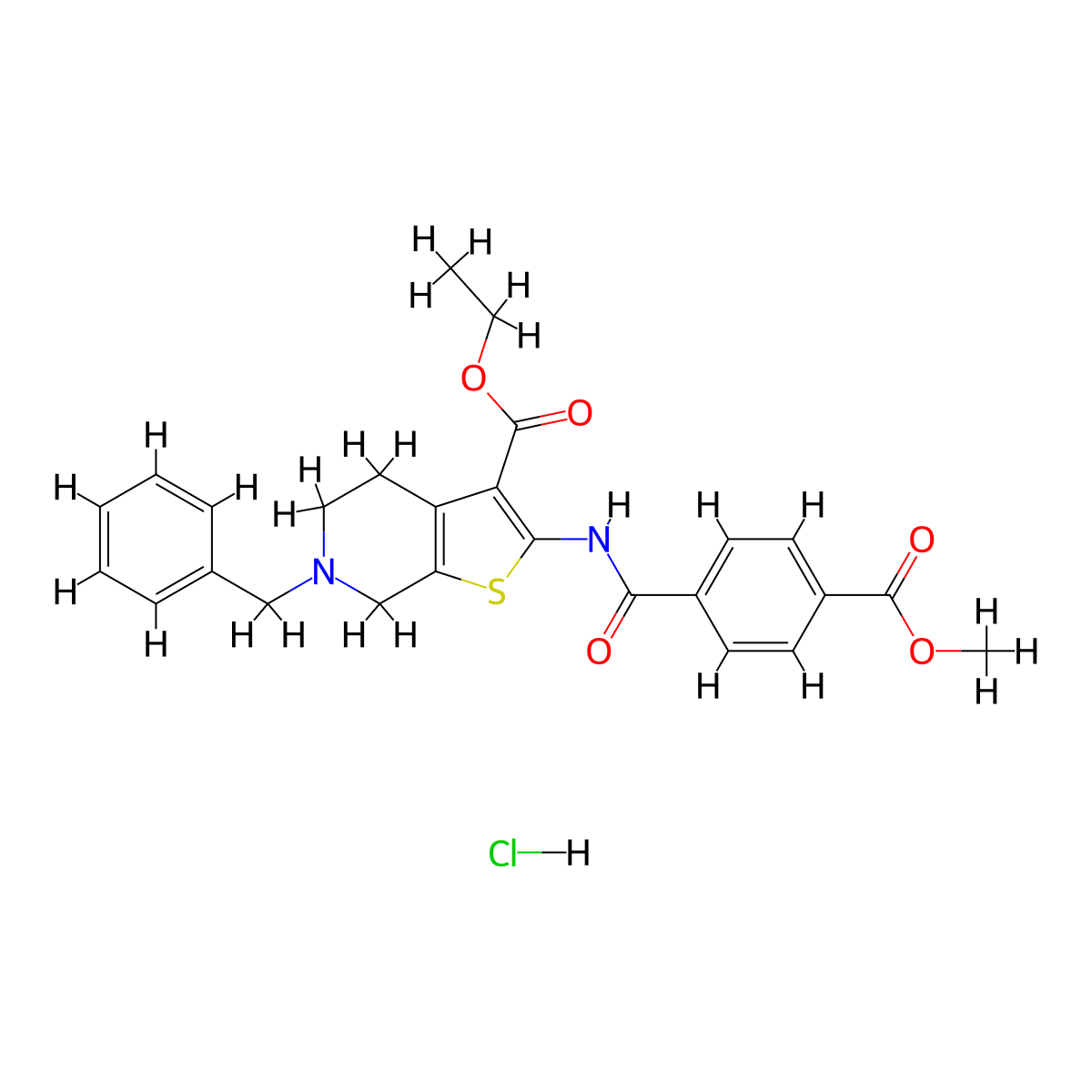 Ethyl 6-benzyl-2-(4-(methoxycarbonyl)benzamido)-4,5,6,7-tetrahydrothieno[2,3-c]pyridine-3-carboxylate hydrochloride molecular structure, CAS 1216776-75-8