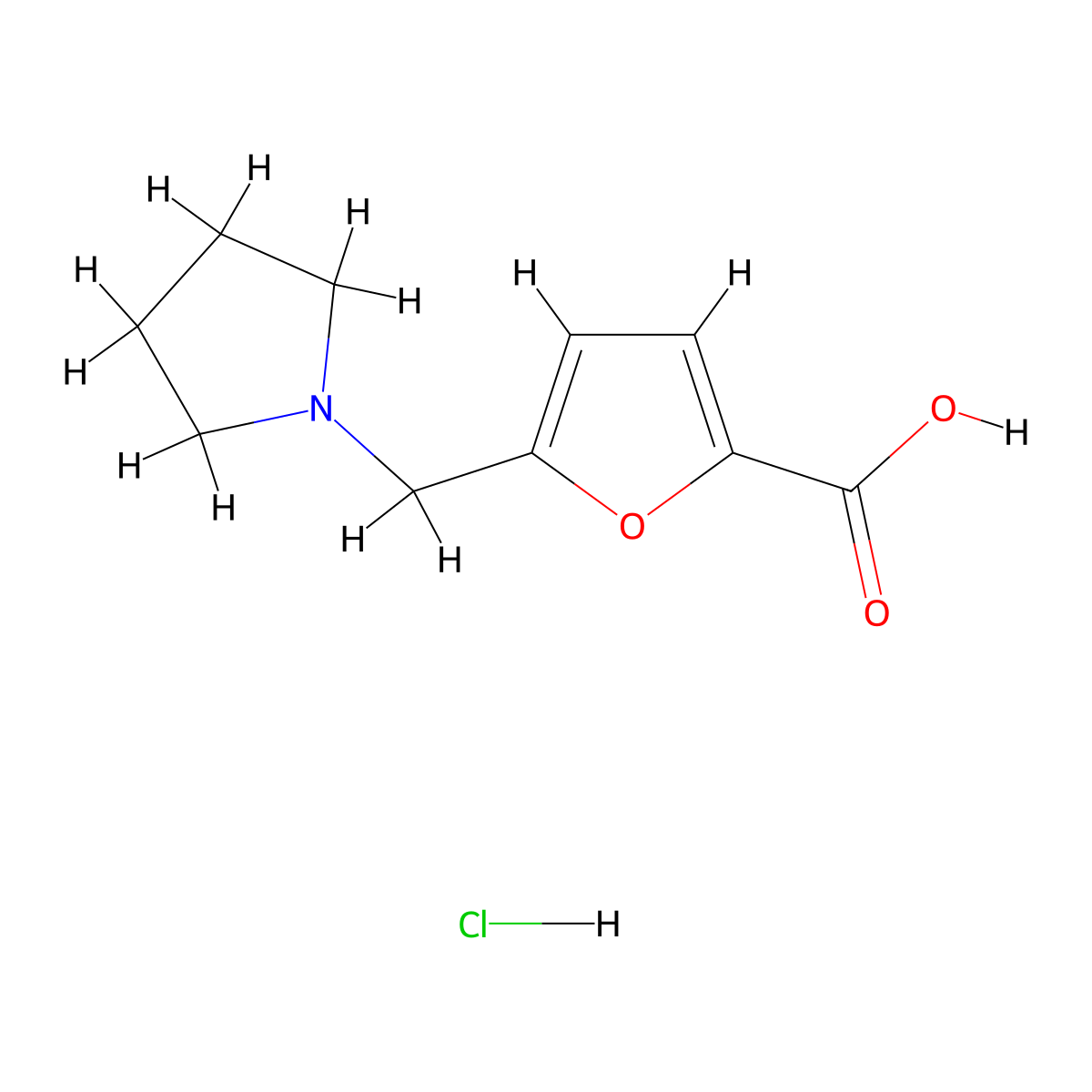 5-((Pyrrolidin-1-yl)methyl)furan-2-carboxylic acid hydrochloride molecular structure, CAS 1216778-27-6