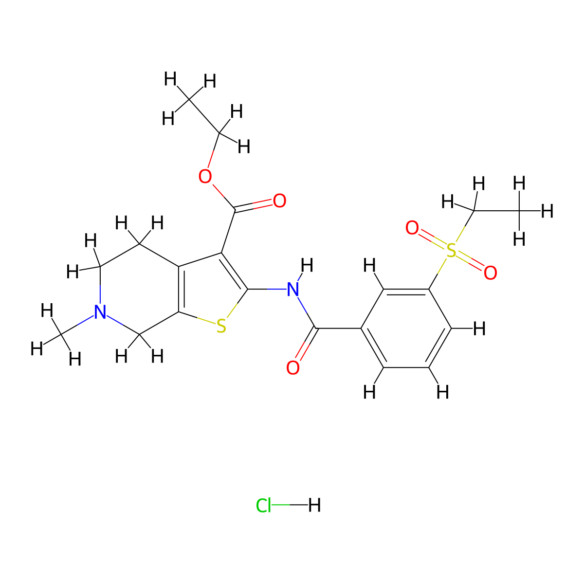 Ethyl 2-(3-(ethylsulfonyl)benzamido)-6-methyl-4,5,6,7-tetrahydrothieno[2,3-c]pyridine-3-carboxylate hydrochloride molecular structure, CAS 1216779-46-2