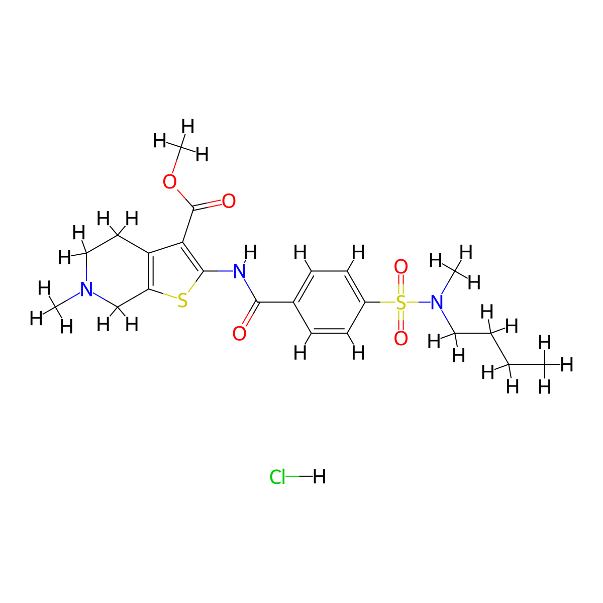 methyl 2-{4-[butyl(methyl)sulfamoyl]benzamido}-6-methyl-4H,5H,6H,7H-thieno[2,3-c]pyridine-3-carboxylate hydrochloride molecular structure, CAS 1216780-43-6