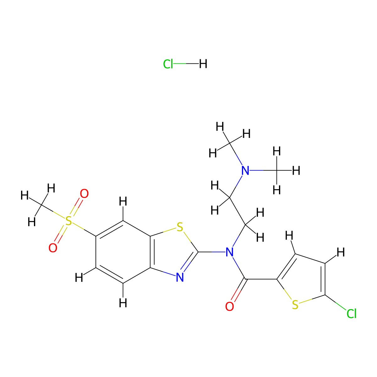 5-chloro-N-(2-(dimethylamino)ethyl)-N-(6-(methylsulfonyl)benzo[d]thiazol-2-yl)thiophene-2-carboxamide hydrochloride molecular structure, CAS 1216780-55-0
