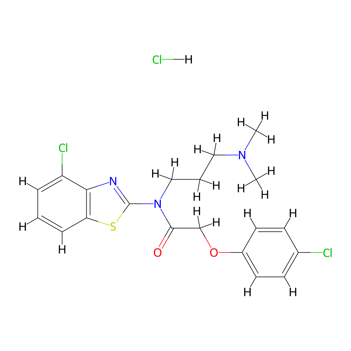N-(4-chlorobenzo[d]thiazol-2-yl)-2-(4-chlorophenoxy)-N-(3-(dimethylamino)propyl)acetamide hydrochloride molecular structure, CAS 1216780-92-5