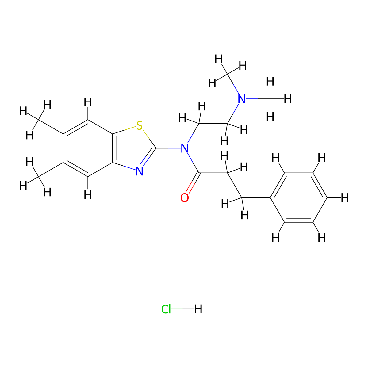 N-(2-(dimethylamino)ethyl)-N-(5,6-dimethylbenzo[d]thiazol-2-yl)-3-phenylpropanamide hydrochloride molecular structure, CAS 1216781-08-6