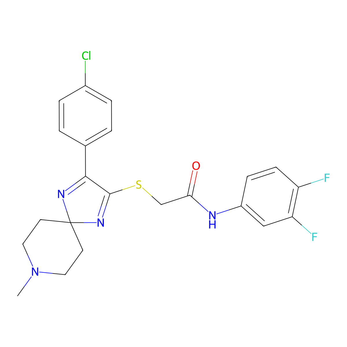 2-{[3-(4-Chlorophenyl)-8-methyl-1,4,8-triazaspiro[4.5]deca-1,3-dien-2-YL]sulfanyl}-N-(3,4-difluorophenyl)acetamide molecular structure, CAS 1216783-49-1