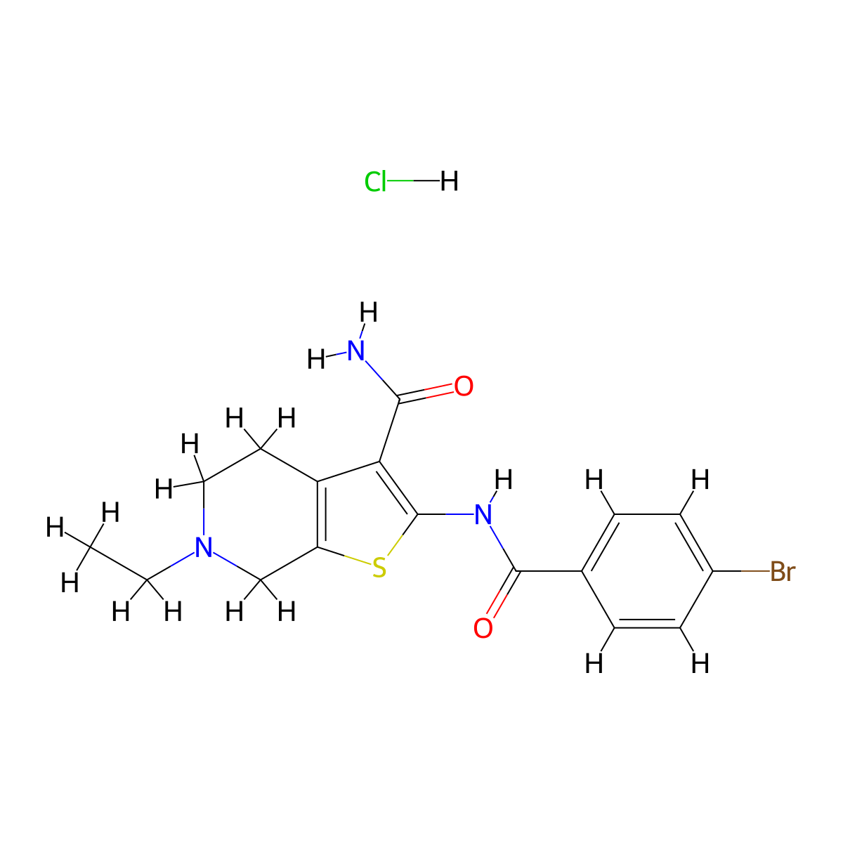 2-(4-Bromobenzamido)-6-ethyl-4,5,6,7-tetrahydrothieno[2,3-c]pyridine-3-carboxamide hydrochloride molecular structure, CAS 1216783-61-7