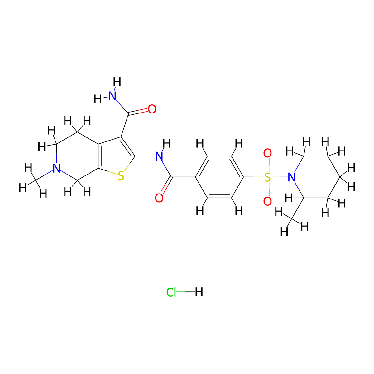 6-Methyl-2-(4-((2-methylpiperidin-1-yl)sulfonyl)benzamido)-4,5,6,7-tetrahydrothieno[2,3-c]pyridine-3-carboxamide hydrochloride molecular structure, CAS 1216783-96-8