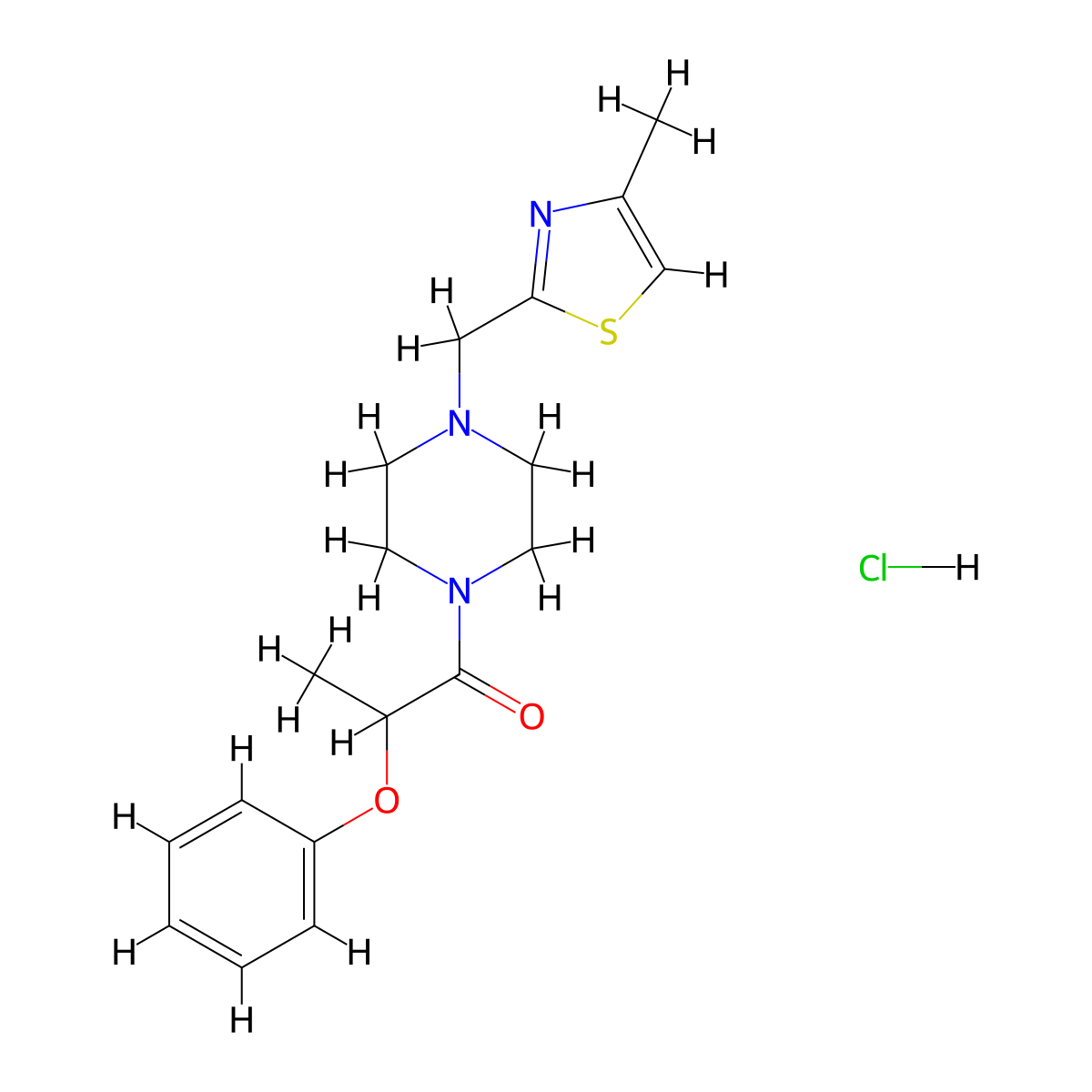 1-(4-((4-Methylthiazol-2-yl)methyl)piperazin-1-yl)-2-phenoxypropan-1-one hydrochloride molecular structure, CAS 1216784-06-3
