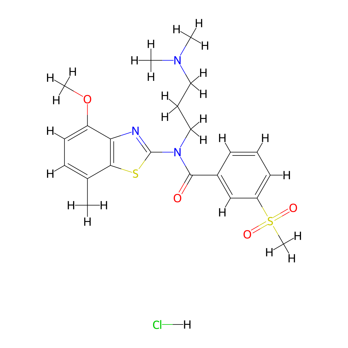 N-(3-(dimethylamino)propyl)-N-(4-methoxy-7-methylbenzo[d]thiazol-2-yl)-3-(methylsulfonyl)benzamide hydrochloride molecular structure, CAS 1216786-03-6