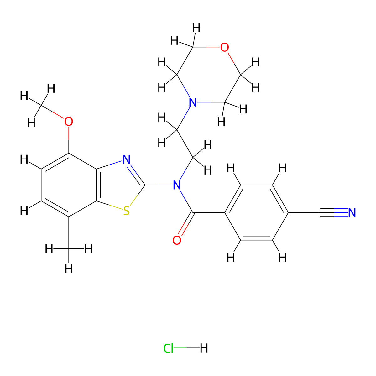 4-cyano-N-(4-methoxy-7-methylbenzo[d]thiazol-2-yl)-N-(2-morpholinoethyl)benzamide hydrochloride molecular structure, CAS 1216786-82-1