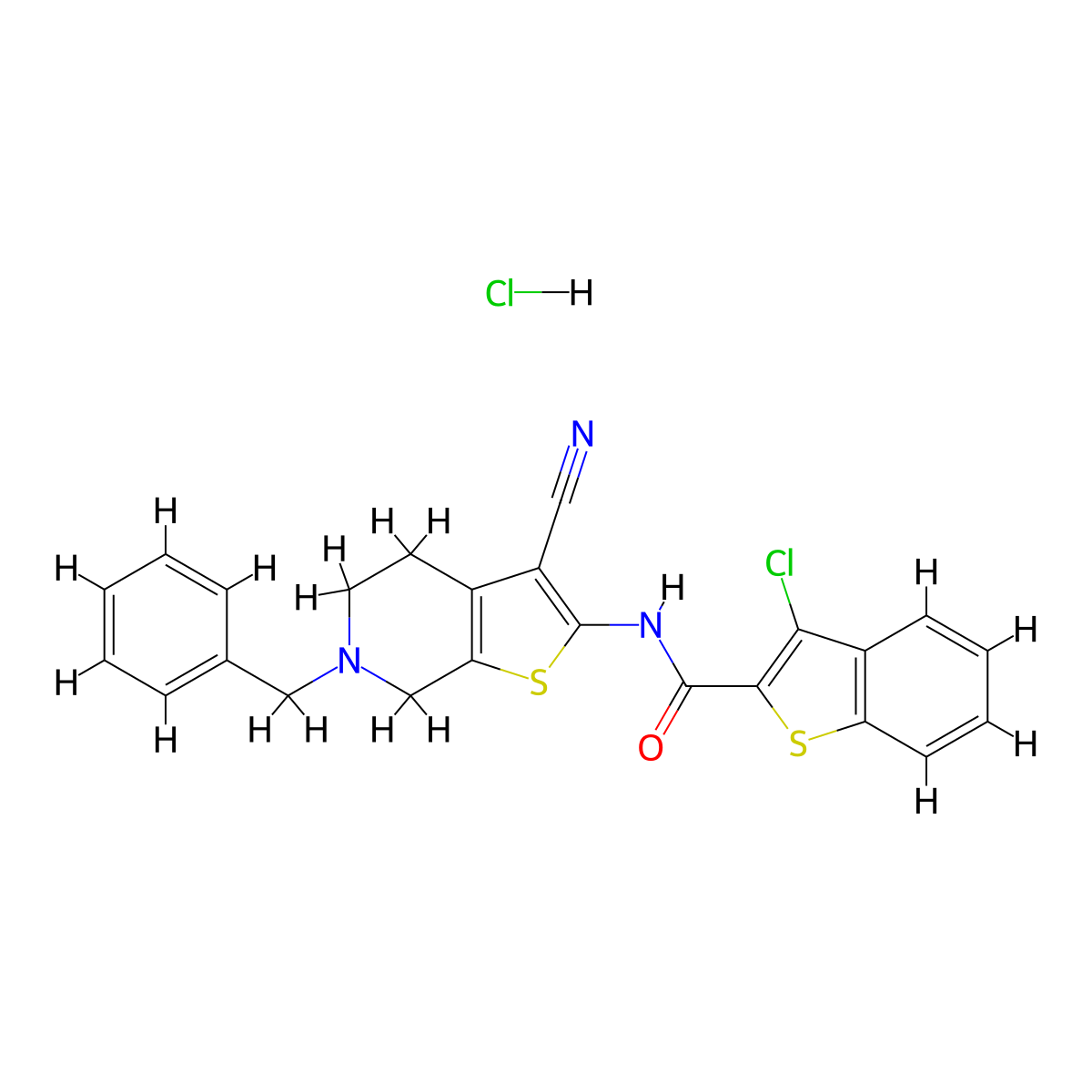 N-(6-benzyl-3-cyano-4,5,6,7-tetrahydrothieno[2,3-c]pyridin-2-yl)-3-chlorobenzo[b]thiophene-2-carboxamide hydrochloride molecular structure, CAS 1216787-10-8