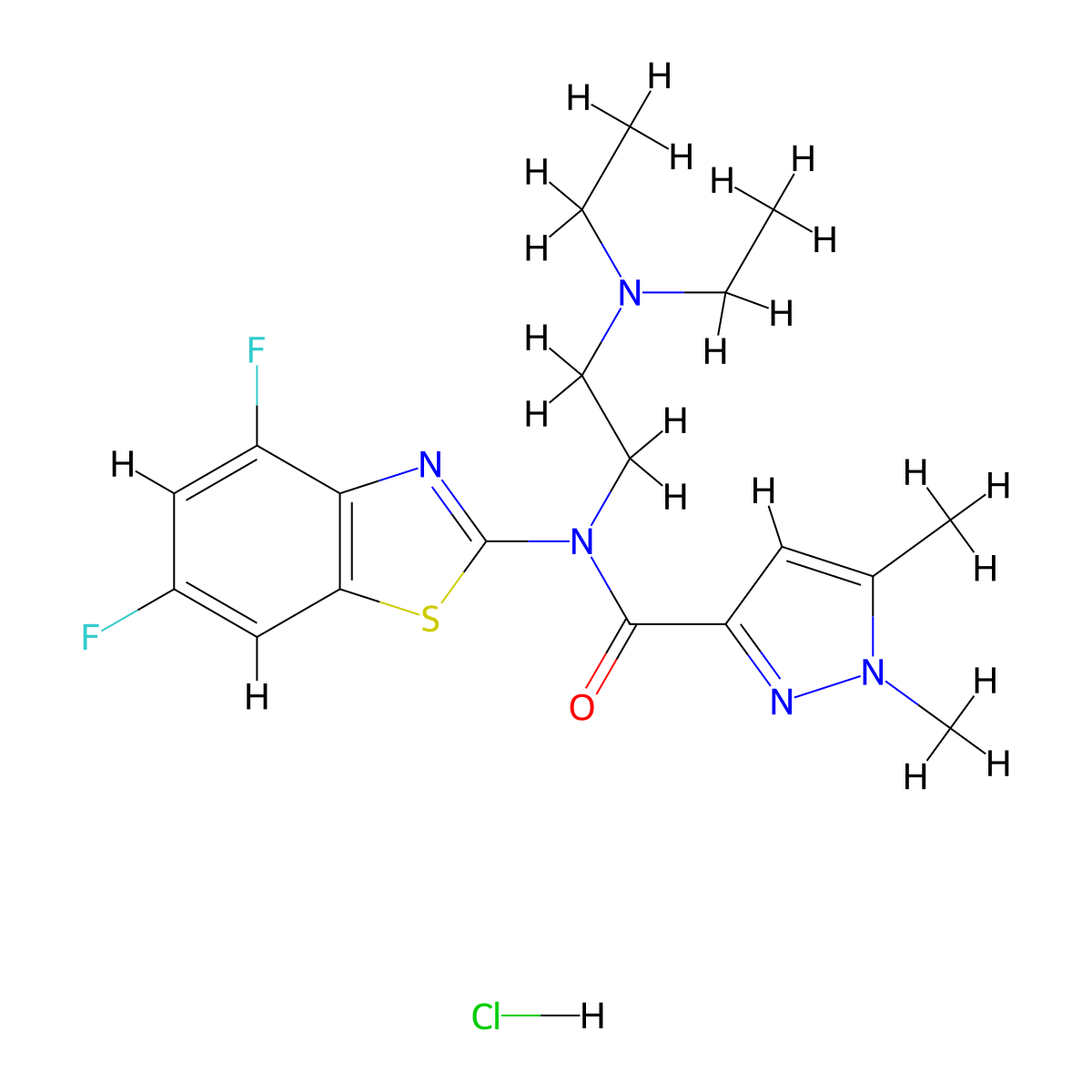 N-(2-(diethylamino)ethyl)-N-(4,6-difluorobenzo[d]thiazol-2-yl)-1,5-dimethyl-1H-pyrazole-3-carboxamide hydrochloride molecular structure, CAS 1216788-34-9