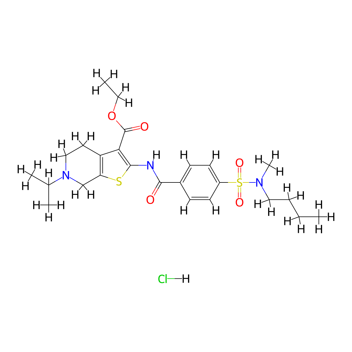 ethyl 2-(4-(N-butyl-N-methylsulfamoyl)benzamido)-6-isopropyl-4,5,6,7-tetrahydrothieno[2,3-c]pyridine-3-carboxylate hydrochloride molecular structure, CAS 1216788-65-6