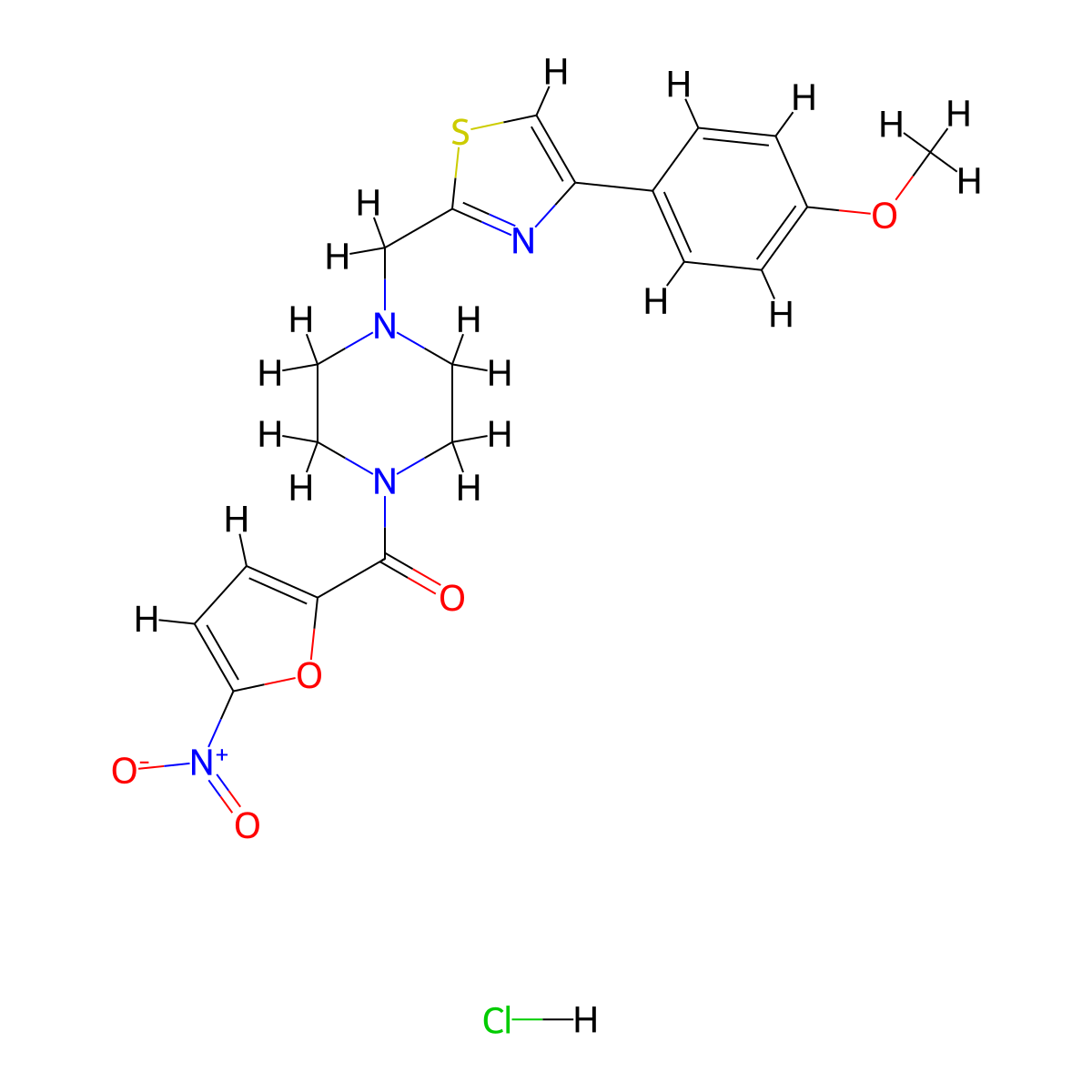 (4-((4-(4-Methoxyphenyl)thiazol-2-yl)methyl)piperazin-1-yl)(5-nitrofuran-2-yl)methanone hydrochloride molecular structure, CAS 1216788-87-2
