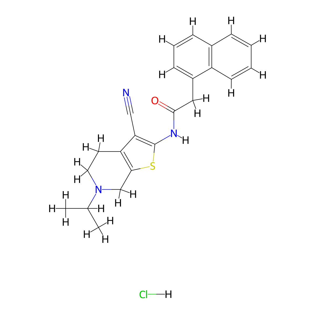N-(3-cyano-6-isopropyl-4,5,6,7-tetrahydrothieno[2,3-c]pyridin-2-yl)-2-(naphthalen-1-yl)acetamide hydrochloride molecular structure, CAS 1216789-05-7