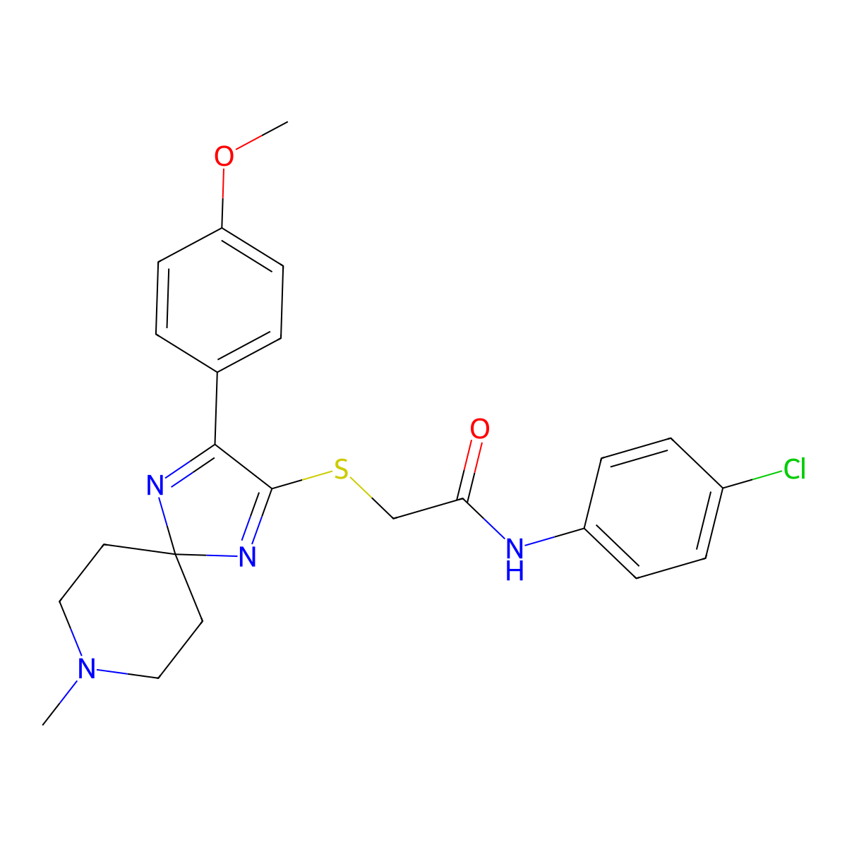N-(4-chlorophenyl)-2-((3-(4-methoxyphenyl)-8-methyl-1,4,8-triazaspiro[4.5]deca-1,3-dien-2-yl)thio)acetamide molecular structure, CAS 1216789-81-9