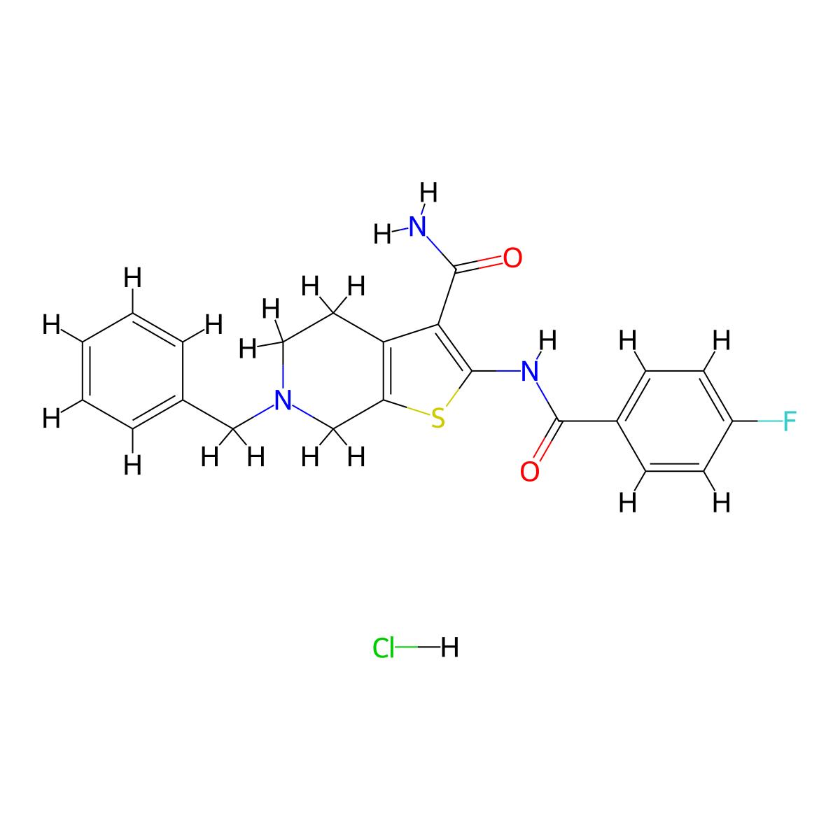 6-Benzyl-2-(4-fluorobenzamido)-4,5,6,7-tetrahydrothieno[2,3-c]pyridine-3-carboxamide hydrochloride molecular structure, CAS 1216791-66-0