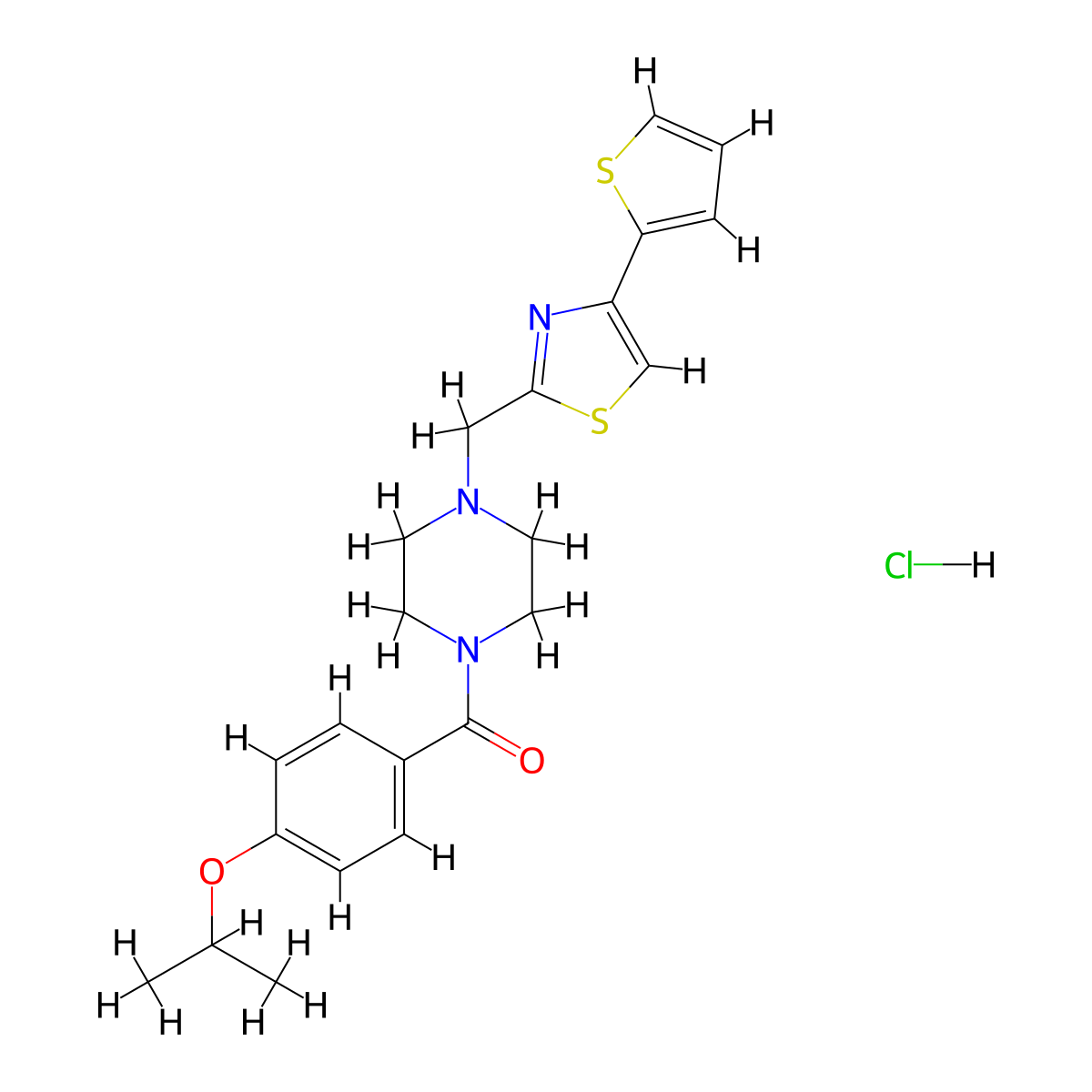 (4-Isopropoxyphenyl)(4-((4-(thiophen-2-yl)thiazol-2-yl)methyl)piperazin-1-yl)methanone hydrochloride molecular structure, CAS 1216792-02-7