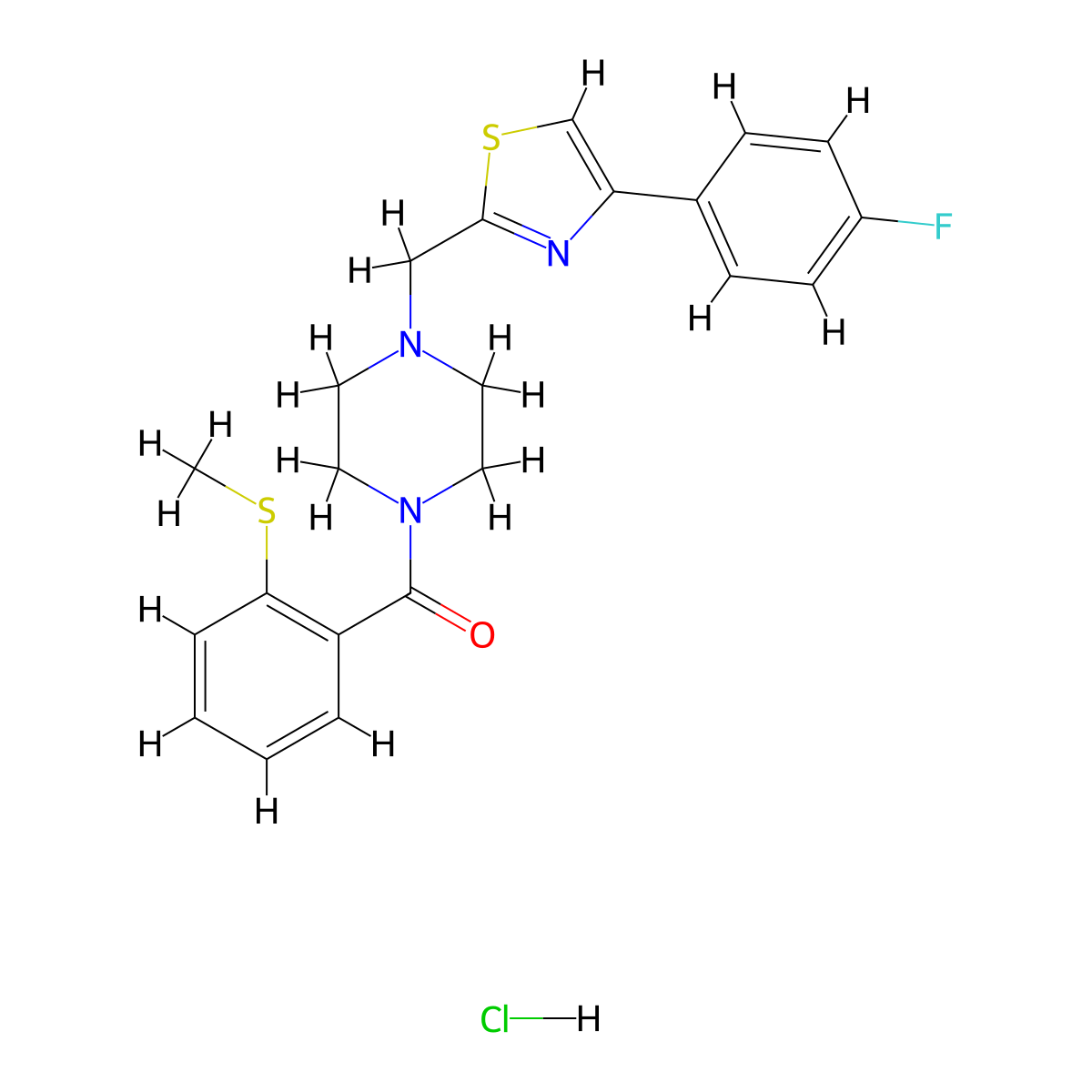 (4-((4-(4-Fluorophenyl)thiazol-2-yl)methyl)piperazin-1-yl)(2-(methylthio)phenyl)methanone hydrochloride molecular structure, CAS 1216793-15-5