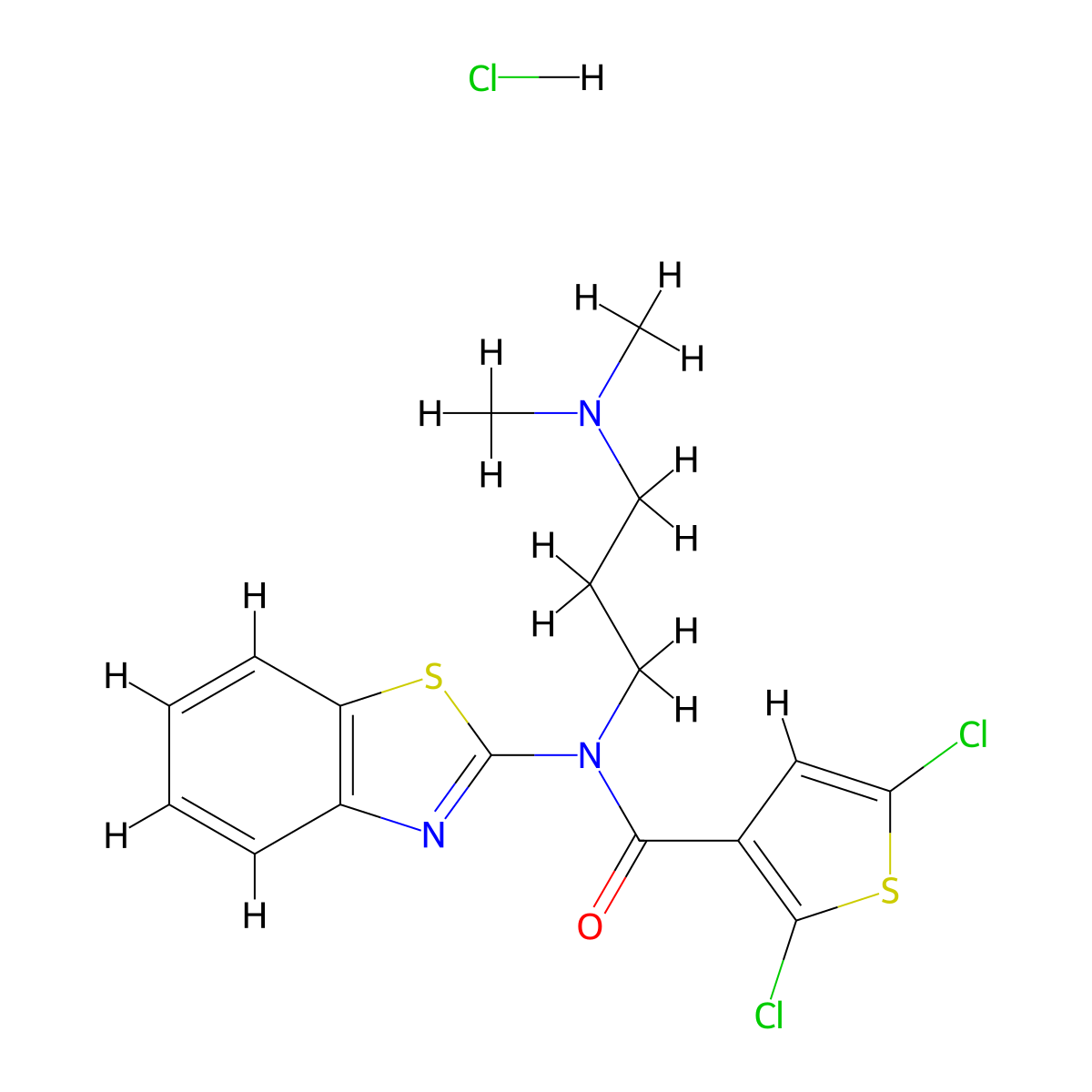 N-(benzo[d]thiazol-2-yl)-2,5-dichloro-N-(3-(dimethylamino)propyl)thiophene-3-carboxamide hydrochloride molecular structure, CAS 1216796-33-6