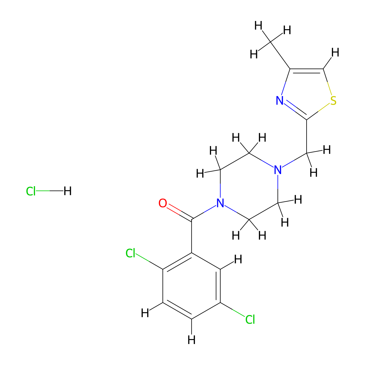 (2,5-Dichlorophenyl)(4-((4-methylthiazol-2-yl)methyl)piperazin-1-yl)methanone hydrochloride molecular structure, CAS 1216797-23-7
