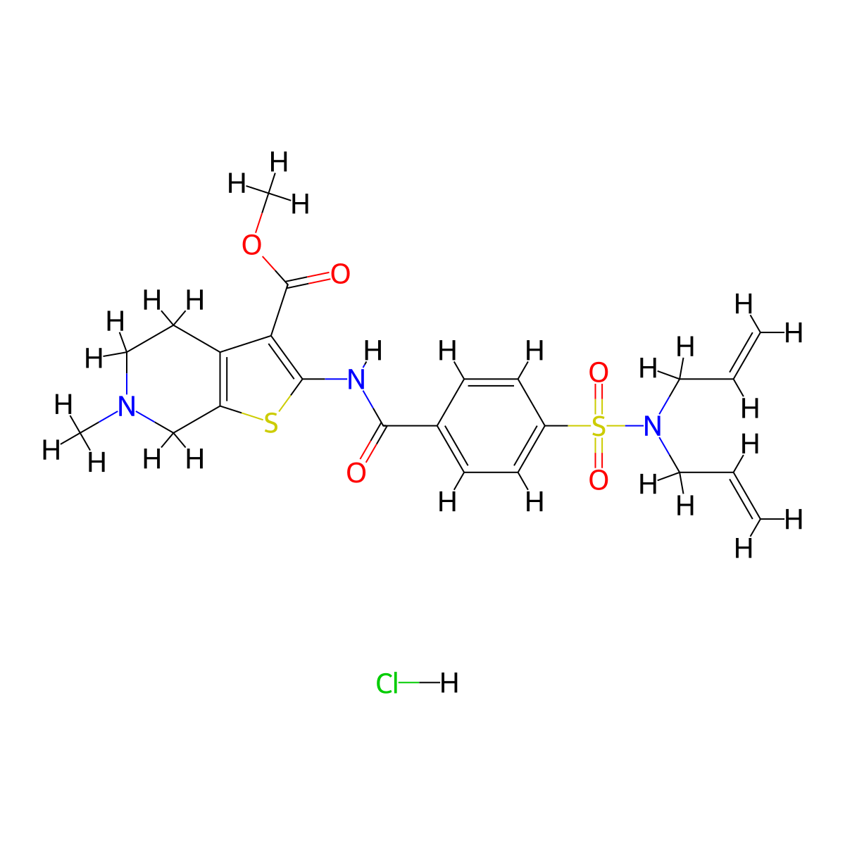 methyl 2-(4-(N,N-diallylsulfamoyl)benzamido)-6-methyl-4,5,6,7-tetrahydrothieno[2,3-c]pyridine-3-carboxylate hydrochloride molecular structure, CAS 1216797-52-2
