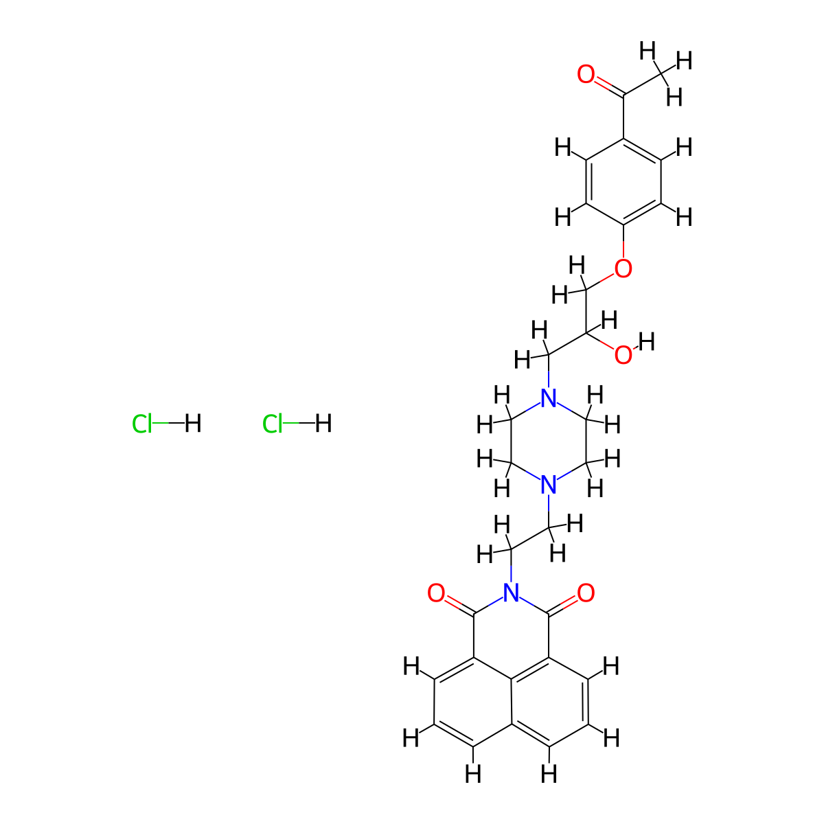 3-(2-{4-[3-(4-Acetylphenoxy)-2-hydroxypropyl]piperazin-1-yl}ethyl)-3-azatricyclo[7.3.1.0^{5,13}]trideca-1(12),5,7,9(13),10-pentaene-2,4-dione dihydrochloride molecular structure, CAS 1216797-81-7