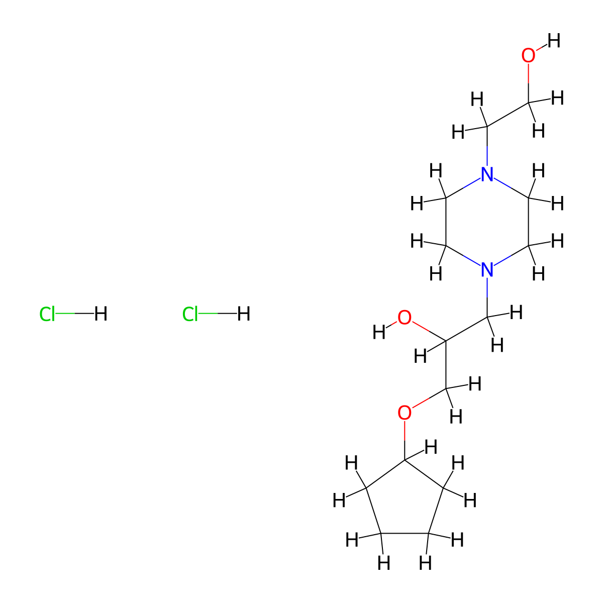 1-(Cyclopentyloxy)-3-[4-(2-hydroxyethyl)piperazin-1-YL]propan-2-OL dihydrochloride molecular structure, CAS 1216798-06-9