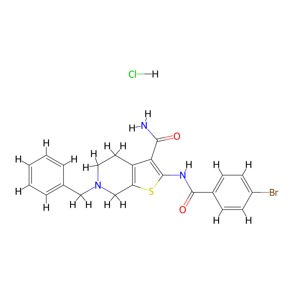 6-Benzyl-2-(4-bromobenzamido)-4,5,6,7-tetrahydrothieno[2,3-c]pyridine-3-carboxamide hydrochloride molecular structure, CAS 1216799-37-9