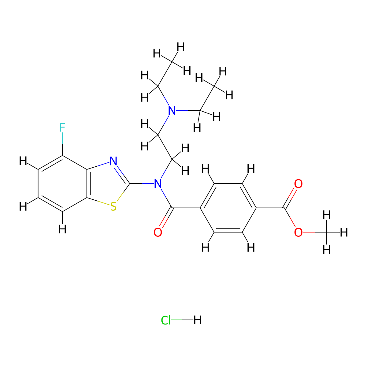 Methyl 4-((2-(diethylamino)ethyl)(4-fluorobenzo[d]thiazol-2-yl)carbamoyl)benzoate hydrochloride molecular structure, CAS 1216802-27-5