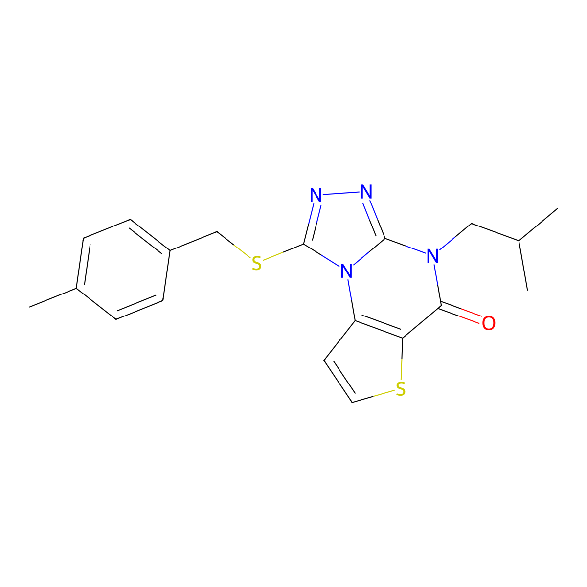 4-isobutyl-1-((4-methylbenzyl)thio)thieno[2,3-e][1,2,4]triazolo[4,3-a]pyrimidin-5(4H)-one molecular structure, CAS 1216802-43-5