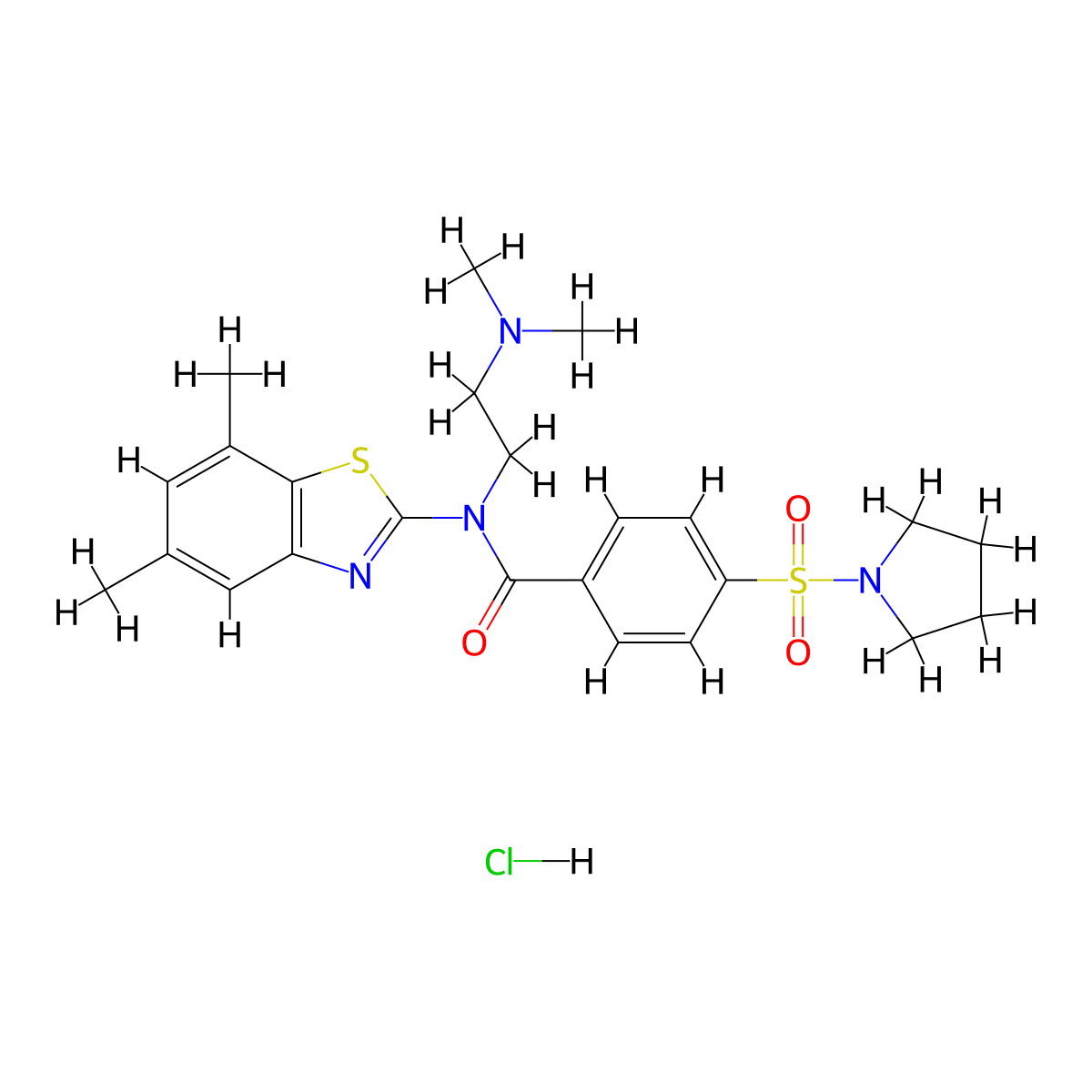N-(2-(dimethylamino)ethyl)-N-(5,7-dimethylbenzo[d]thiazol-2-yl)-4-(pyrrolidin-1-ylsulfonyl)benzamide hydrochloride molecular structure, CAS 1216804-25-9