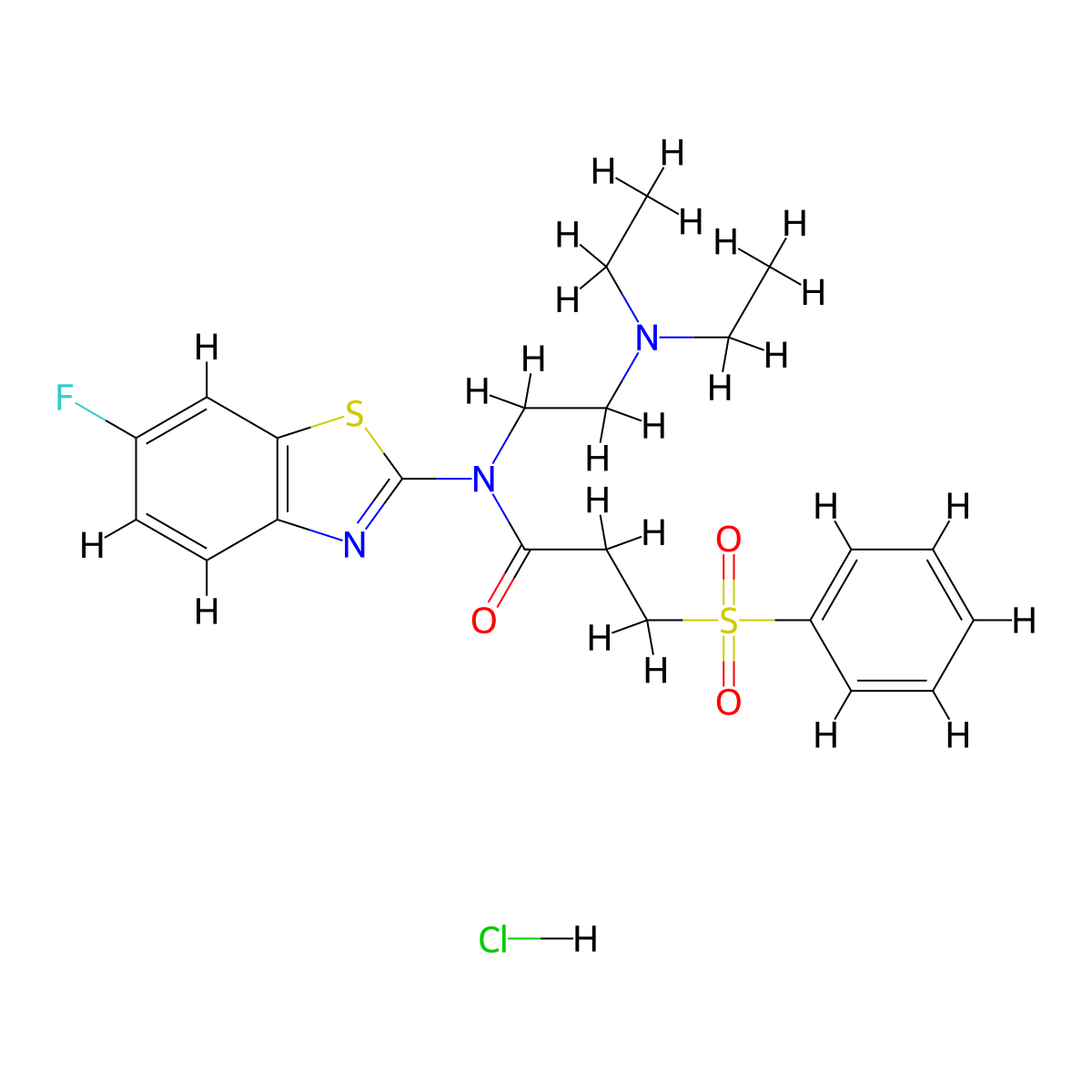 N-(2-(diethylamino)ethyl)-N-(6-fluorobenzo[d]thiazol-2-yl)-3-(phenylsulfonyl)propanamide hydrochloride molecular structure, CAS 1216806-18-6
