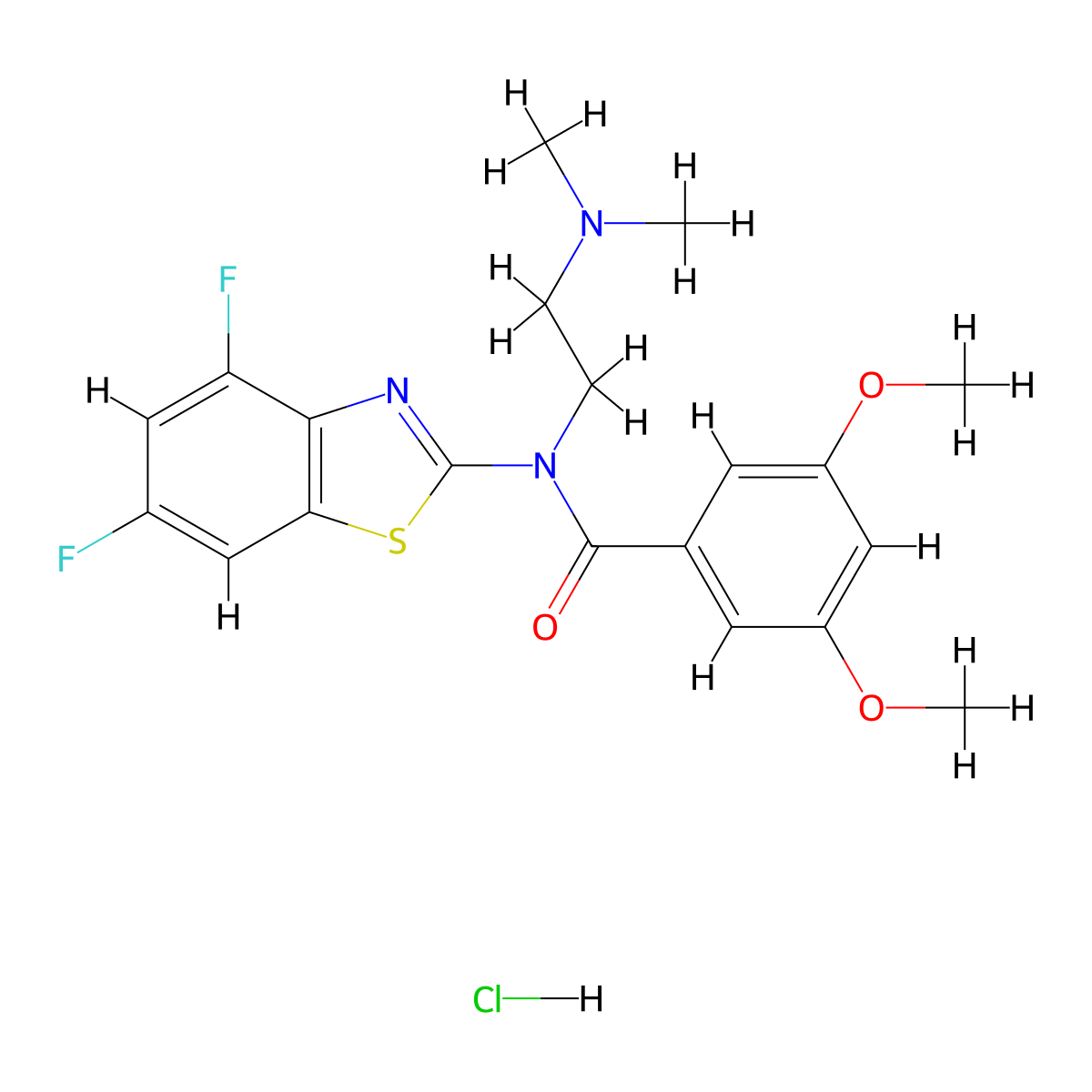 N-(4,6-difluorobenzo[d]thiazol-2-yl)-N-(2-(dimethylamino)ethyl)-3,5-dimethoxybenzamide hydrochloride molecular structure, CAS 1216806-30-2