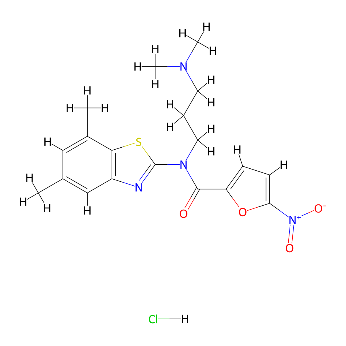N-(3-(dimethylamino)propyl)-N-(5,7-dimethylbenzo[d]thiazol-2-yl)-5-nitrofuran-2-carboxamide hydrochloride molecular structure, CAS 1216807-21-4