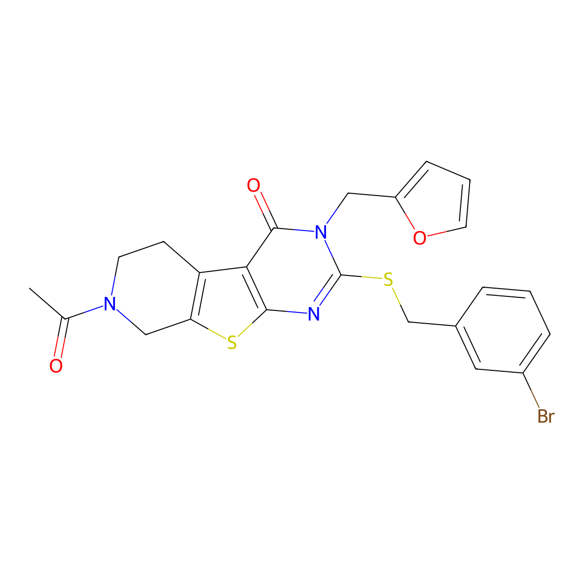 7-acetyl-2-((3-bromobenzyl)thio)-3-(furan-2-ylmethyl)-5,6,7,8-tetrahydropyrido[4',3':4,5]thieno[2,3-d]pyrimidin-4(3H)-one molecular structure, CAS 1216808-35-3