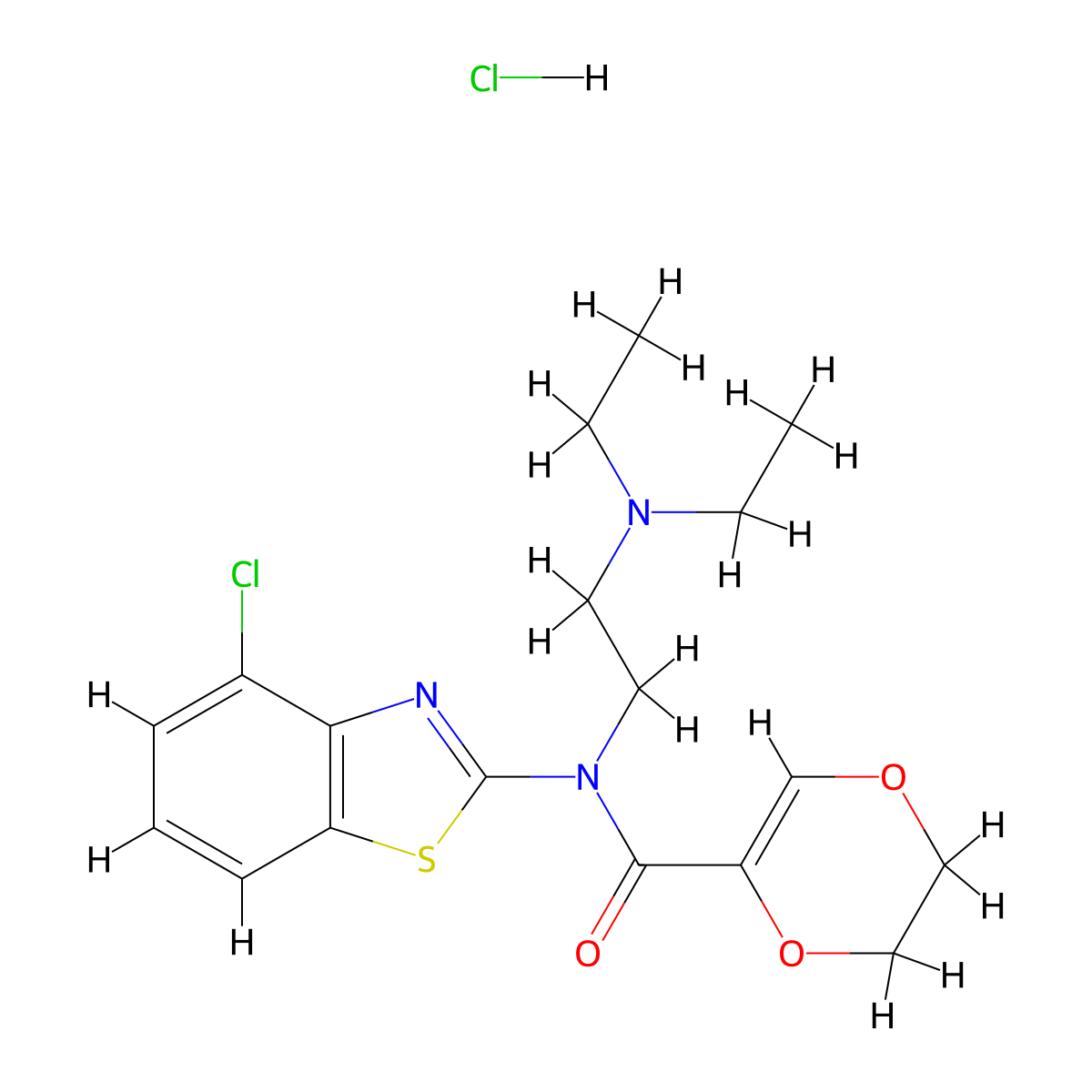 N-(4-chlorobenzo[d]thiazol-2-yl)-N-(2-(diethylamino)ethyl)-5,6-dihydro-1,4-dioxine-2-carboxamide hydrochloride molecular structure, CAS 1216809-31-2