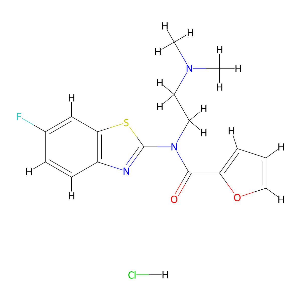 N-(2-(dimethylamino)ethyl)-N-(6-fluorobenzo[d]thiazol-2-yl)furan-2-carboxamide hydrochloride molecular structure, CAS 1216809-62-9