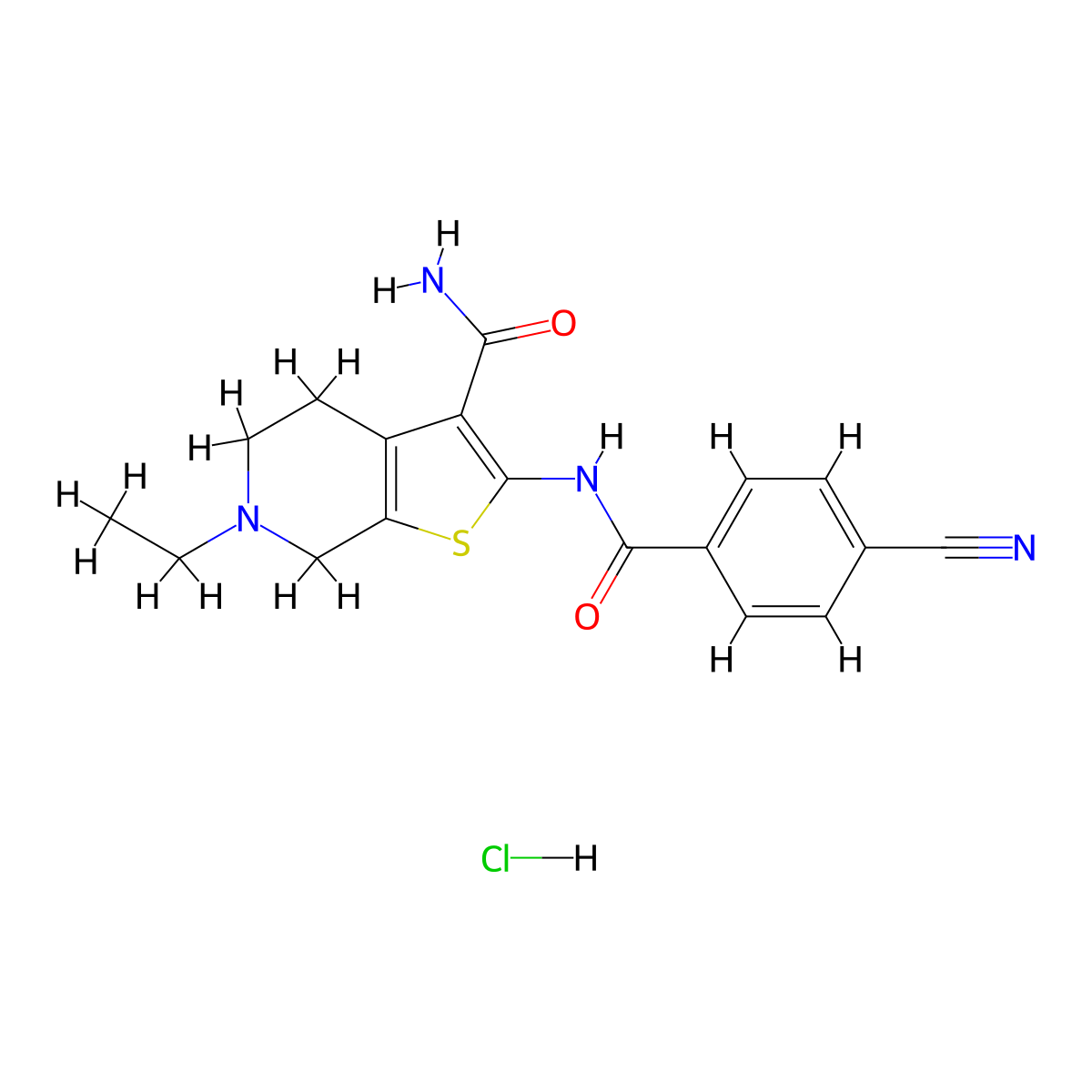2-(4-Cyanobenzamido)-6-ethyl-4,5,6,7-tetrahydrothieno[2,3-c]pyridine-3-carboxamide hydrochloride molecular structure, CAS 1216810-21-7